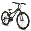 HILAND Climber 24 Zoll Kinderfahrrad, Kinder Mountainbike für Jungen Mädchen mit Federgabel 7 Gang, Kinder MTB mit V-Bremsen, Schwarz/Blau/Mintgrün/Rosa