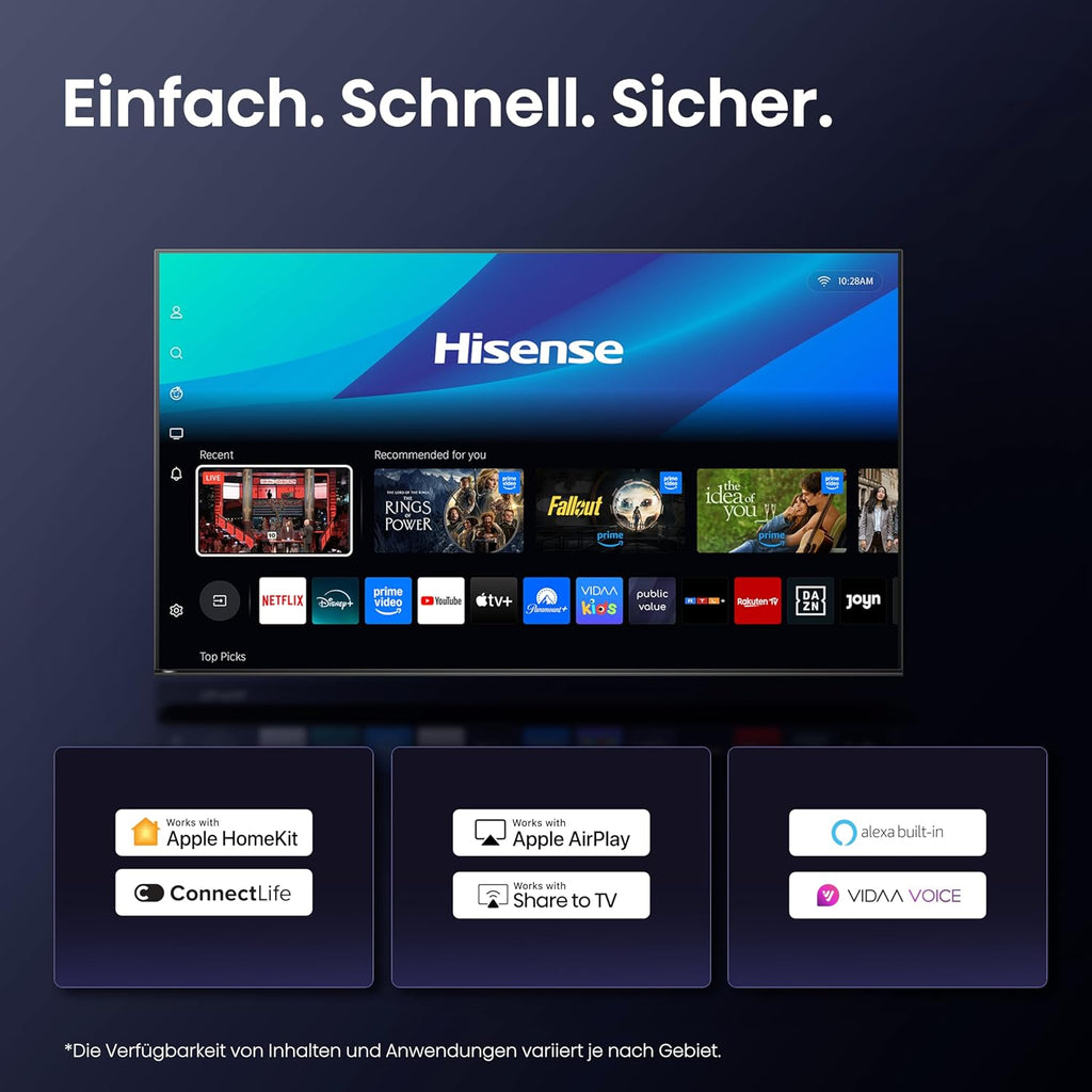 Hisense 43E7Q Fehrnseher, 43 Zoll, 4K UHD QLED, Smart TV, Game Mode Plus, Filmaker Mode, Dolby Vision Atmos, HDR10, HLG, HDR Immersive, AI 4K Upscaler, Dolby MS12, DTS X, Sprachsteuerung [2025]