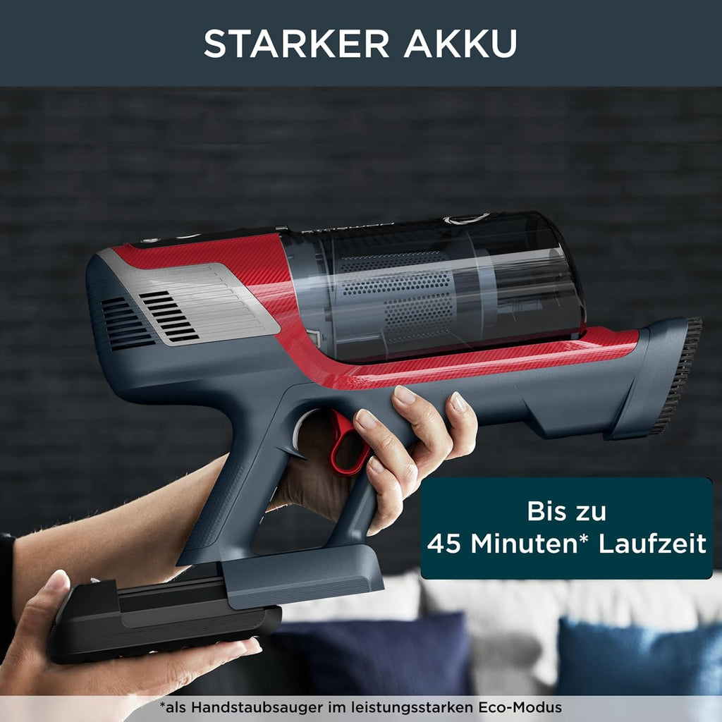 Rowenta X-Pert 6.60 Akku-Stielstaubsauger, Tier-Zubehör, LED-Display, Flex-Gelenk, 100W, herausnehmbarer Akku, alle Bodenarten, bis zu 45 Min. Laufzeit, Wandhalterung, Rot-Grau, RH6471