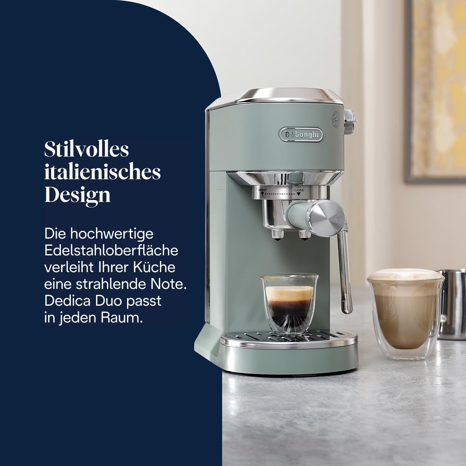 De'Longhi Dedica Duo - Manuelle Espressomaschine mit Cold Brew Grün