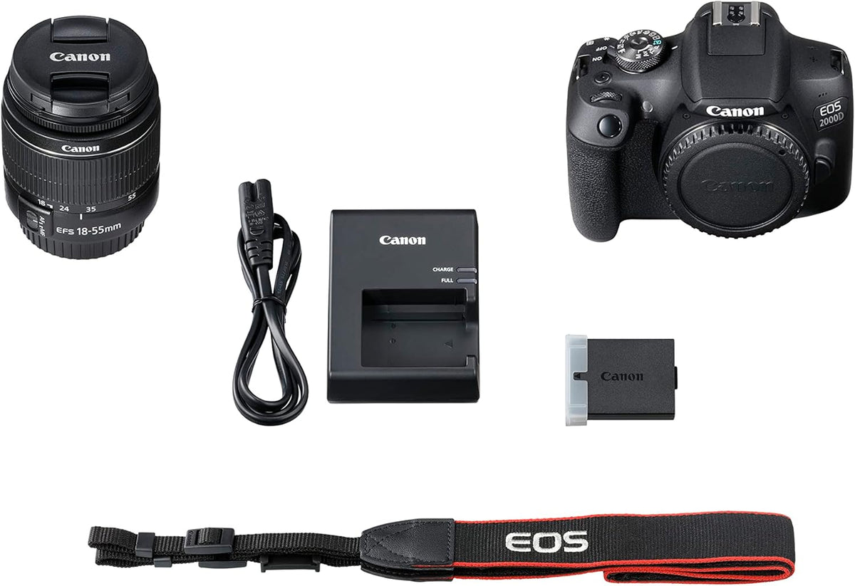 Canon EOS 2000D SLR Camera with EF-S 18–55 F3.5-5.6 III Lens (24.1 MP, DIGIC 4+, 7.5 cm (3.0 Inch) LCD, Display, Full HD, WiFi, APS-C CMOS Sensor), Black