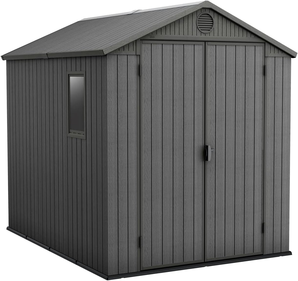 Keter Gerätehaus Darwin 6x8, Grau, Außenmaße 190x244x221cm, wartungsfrei, wetterfest, wasserdicht, mit Unterboden