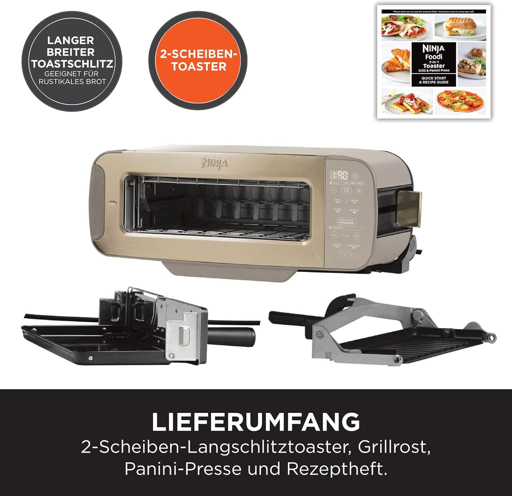 Ninja Foodi 3-in-1 Toaster, Elektrogrill mit Deckel, ST202EUSTGD