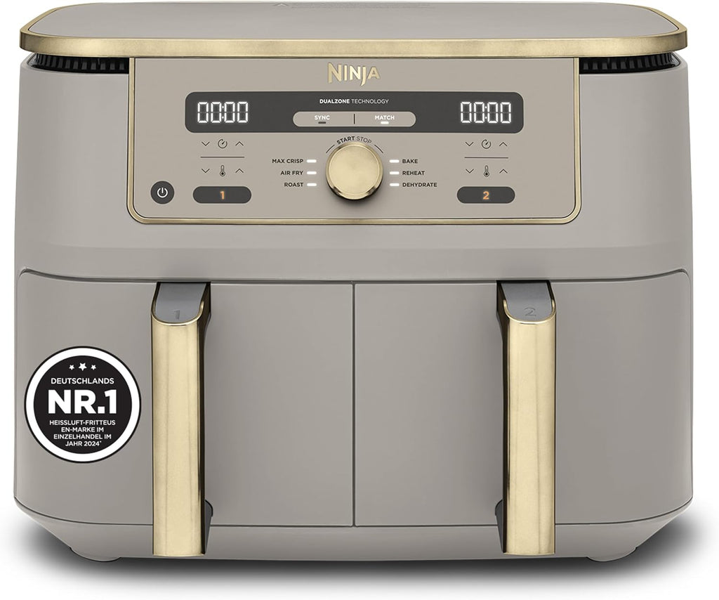 Ninja DZ400EUSGD Foodi Dual Zone Heißluftfritteuse 9,5L – 6 Funktionen, 2470W, Stone Gold
