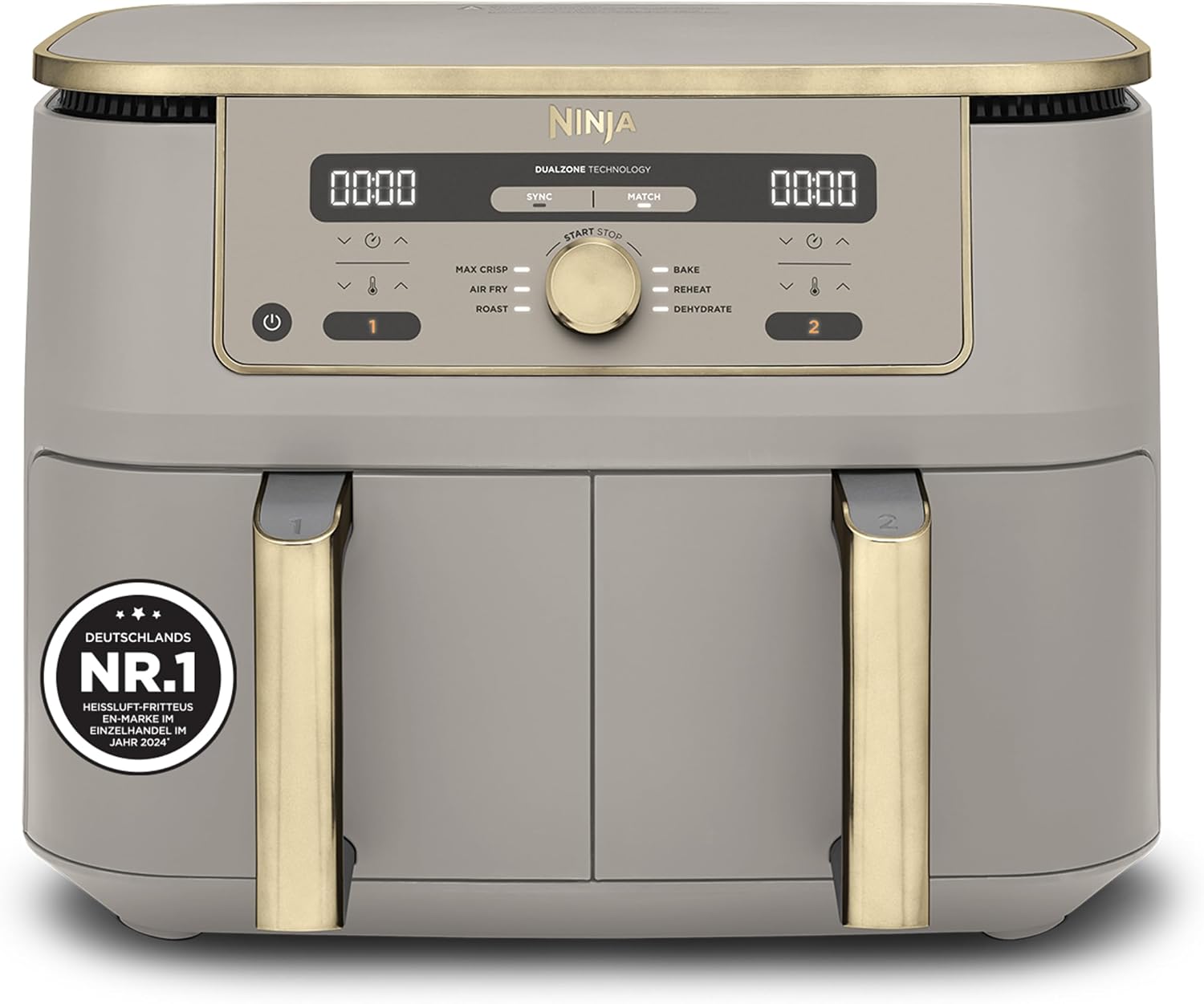 Ninja DZ400EUSGD Foodi Dual Zone Heißluftfritteuse 9,5L – 6 Funktionen, 2470W, Stone Gold