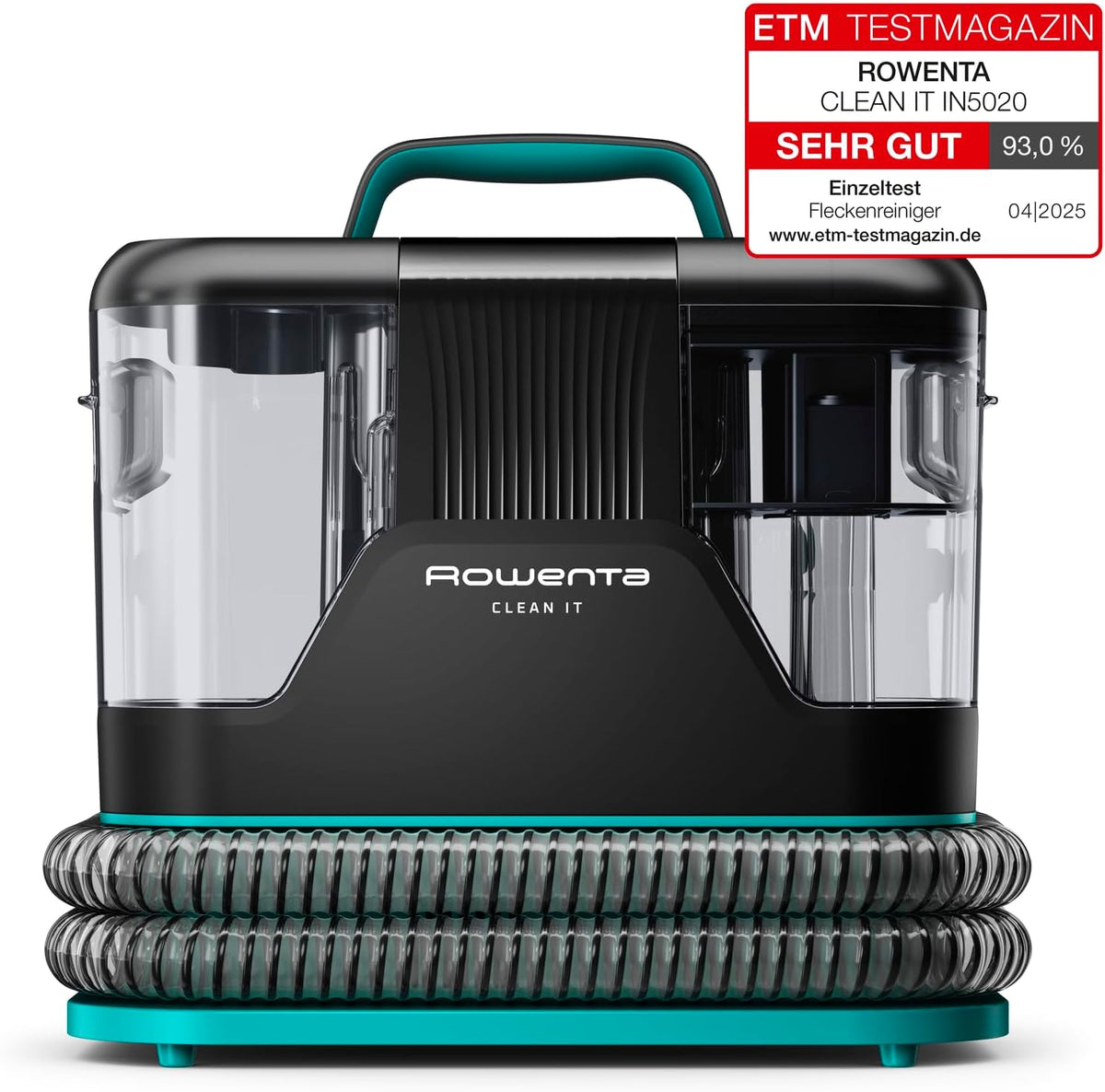 Rowenta Clean It Fleckenreiniger, tragbarer Teppichreiniger, schnelle und einfache Reinigung, abnehmbarer 2.3-Liter-Tank, wechselbare Reinigungsköpfe, 750 Watt, Grün, Schwarz, IN5020F0