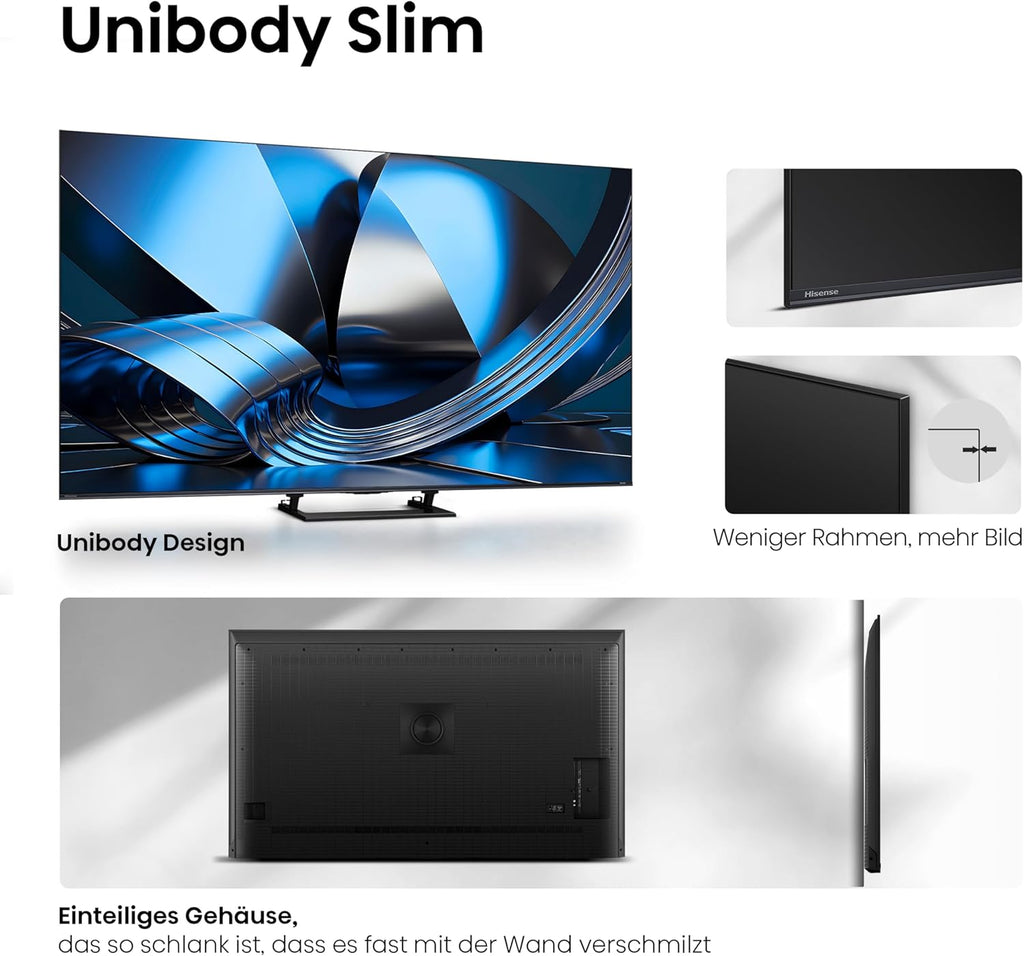 Hisense 55U7DSE Fernseher 55 Zoll, 4K UHD, Hi-QLED Mini LED, Smart TV, 144Hz, Hi-View AI Engine, IMAX Enhanced, AI Lichtsensor, Dolby Vision.Atmos, Tuned by DeVialet, FreeSync Premium Pro [2026]