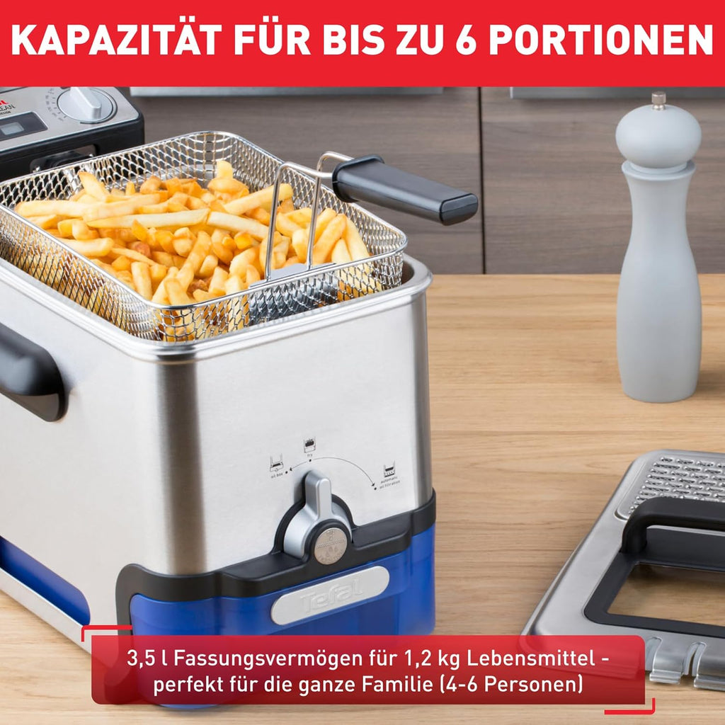 Tefal Oleoclean Pro Fryer 3.5 L for Crispy Chips, 2300 W Stainless Steel Fryer with Oil Filter, Removable Oil Container 1.2 kg, Timer & Thermostat, Dishwasher Safe, Black/Stainless Steel