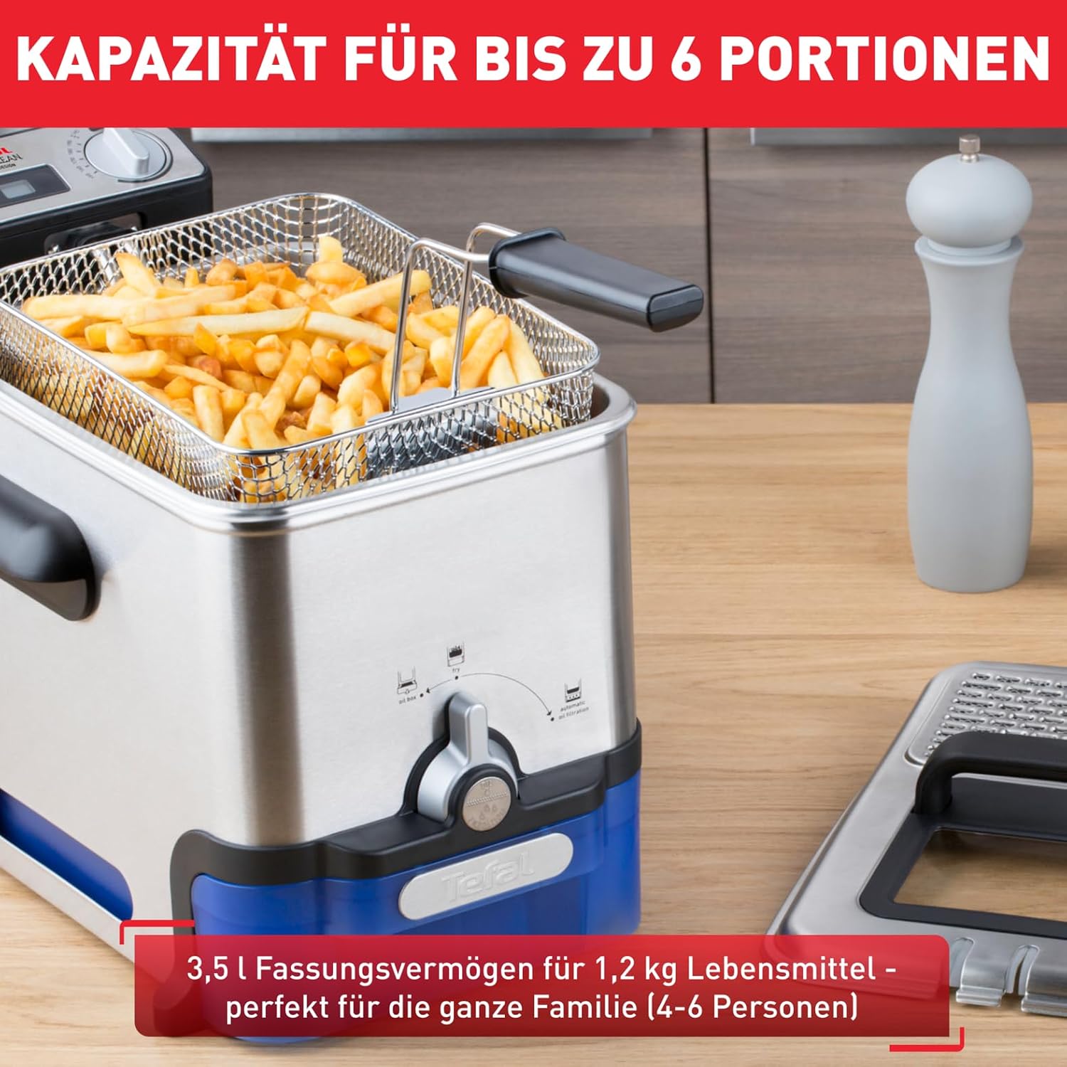 Tefal Oleoclean Pro Fryer 3.5 L for Crispy Chips, 2300 W Stainless Steel Fryer with Oil Filter, Removable Oil Container 1.2 kg, Timer & Thermostat, Dishwasher Safe, Black/Stainless Steel