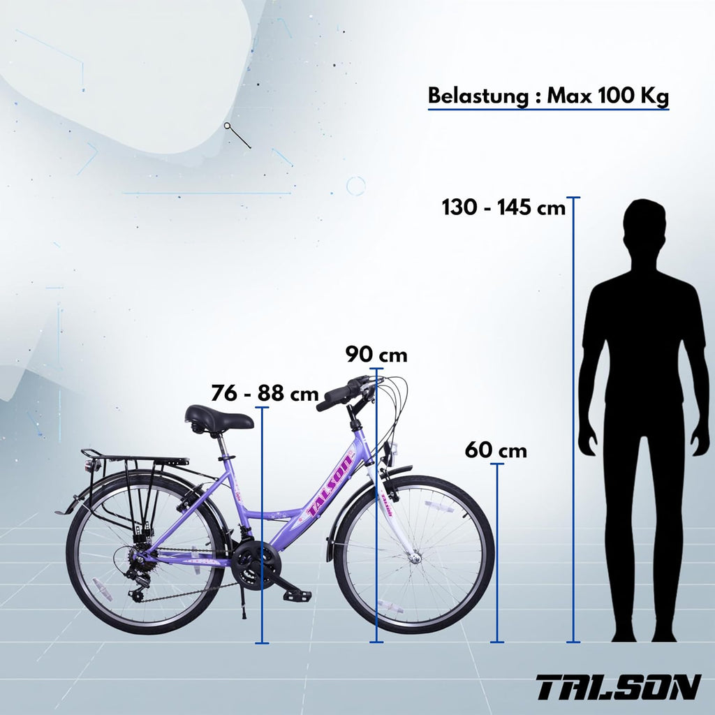 Talson 24 Zoll Fahrrad 21-Gang SCHALTUNG MIT Beleuchtung Lila-Weiss