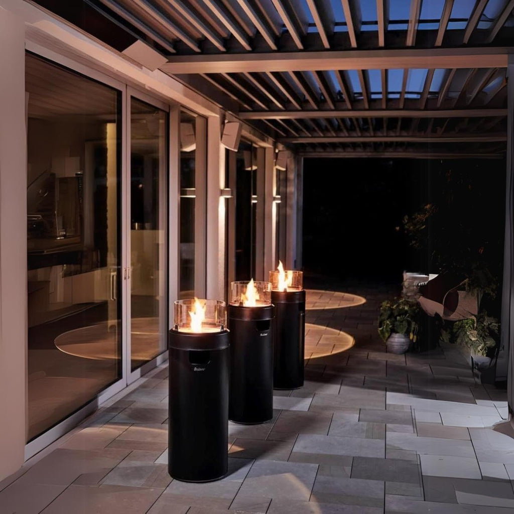 Enders Terrassenfeuer NOVA LED L BLACK, Gas Terrassenfeuer mit Ambientebeleuchtungen, ECO GREEN Brenner-Technologie und exzellentem Design, H102cm Ø 62cm, Schwarz #5601