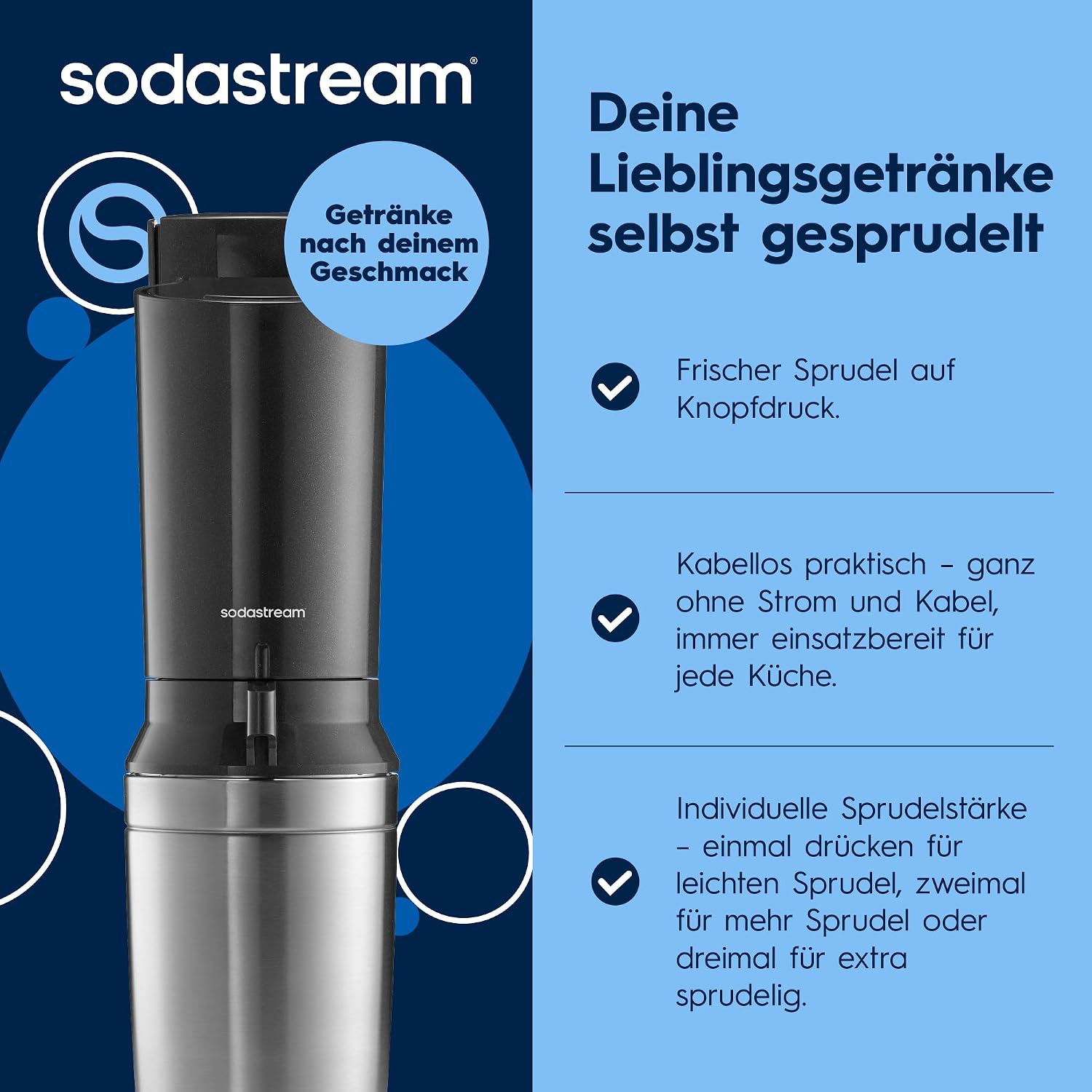 SodaStream CRYSTAL 3.0 Wassersprudler - 2x 0,7L Glaskaraffe & CO2-Zylinder