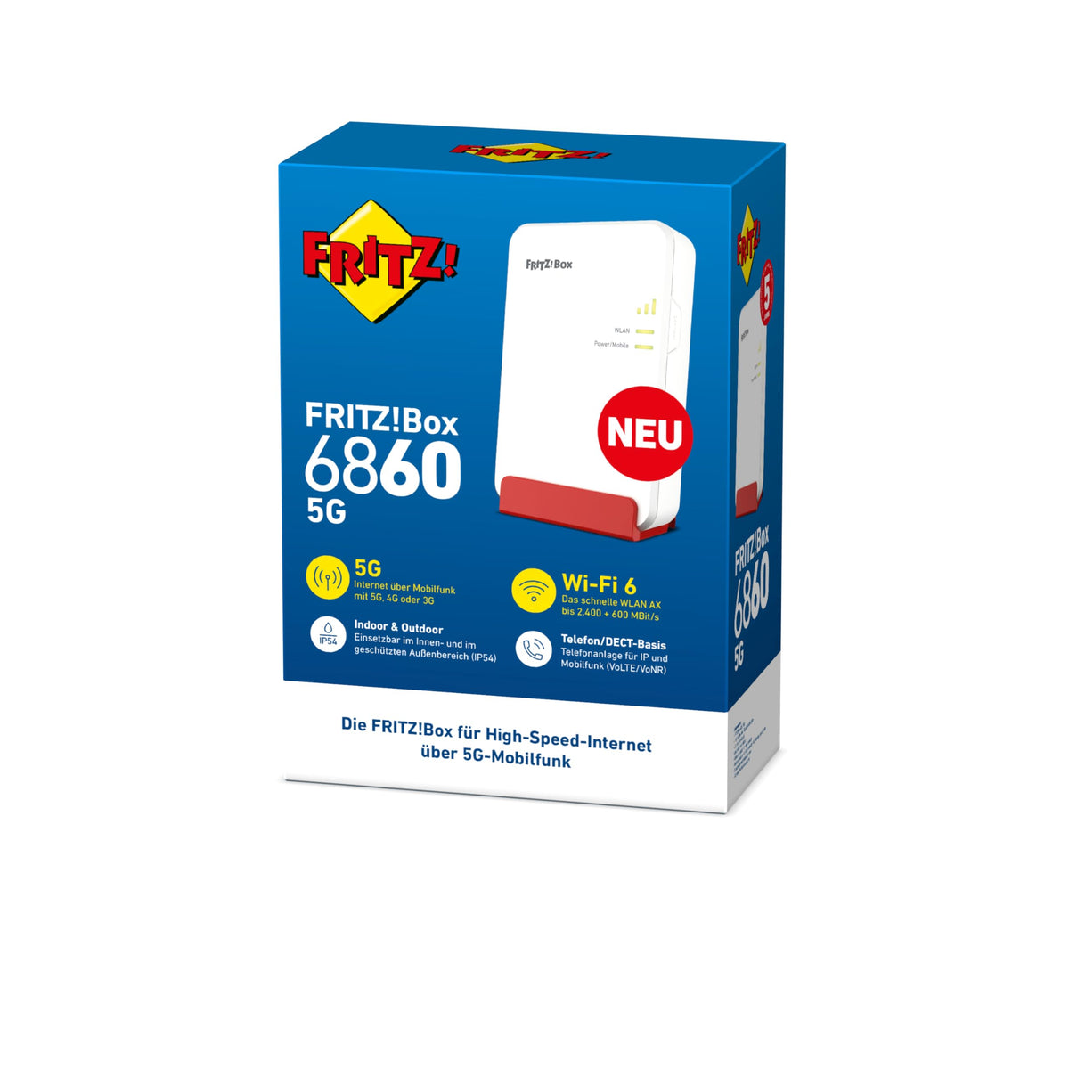 FRITZ!Box 6860 5G – Mobilfunk-Router mit Wi-Fi 6, PoE+, DECT & IP65-Gehäuseo