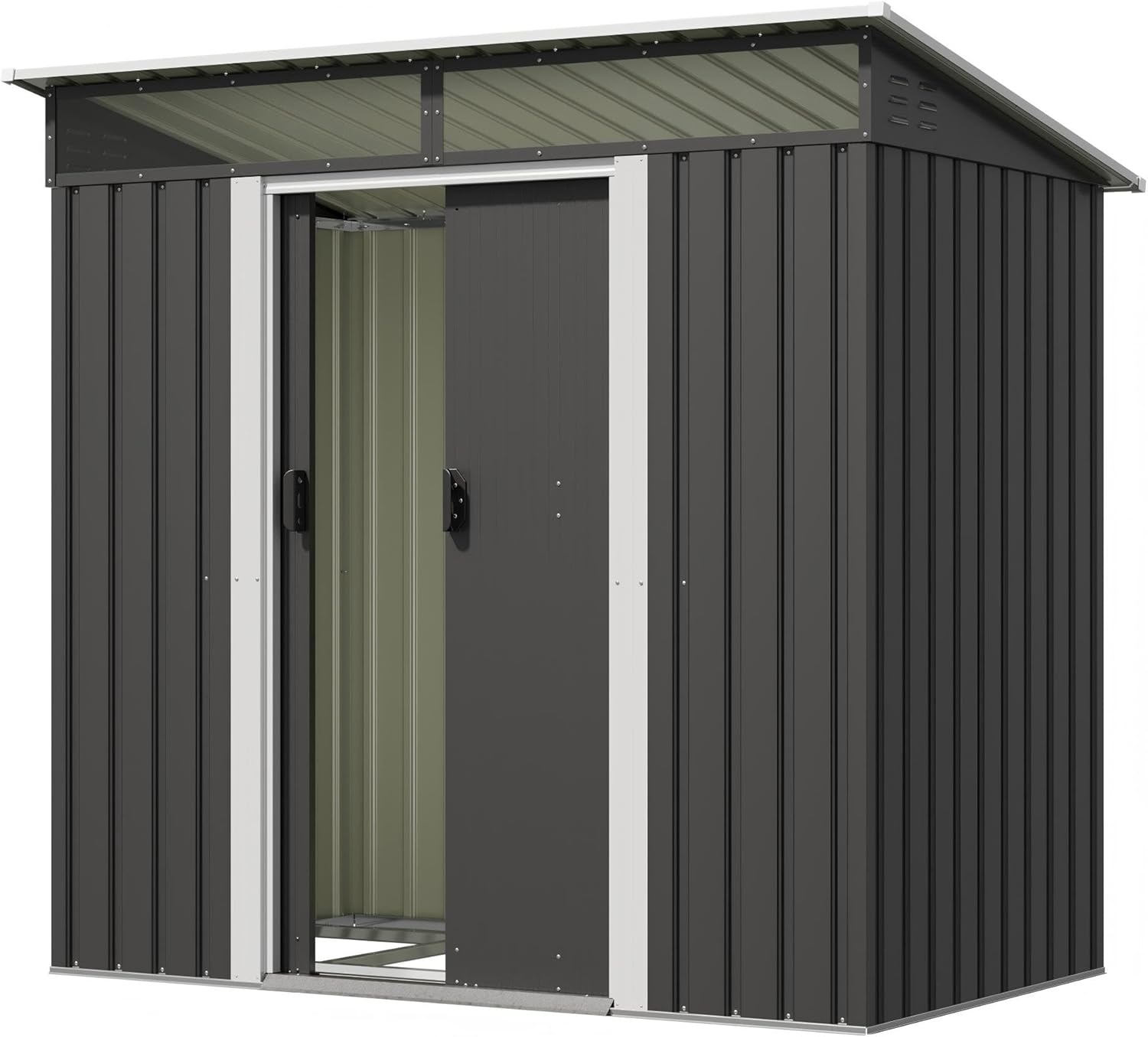 Devoko Metall Geräteschuppen 196x122x182cm mit Fundament, 4.2m³ Gerätehaus mit Oberlichte und Pultdach, Outdoor, Wetterfest, Fahrradschuppen, Gartenhaus für Terrasse, Rasen, Anthrazit