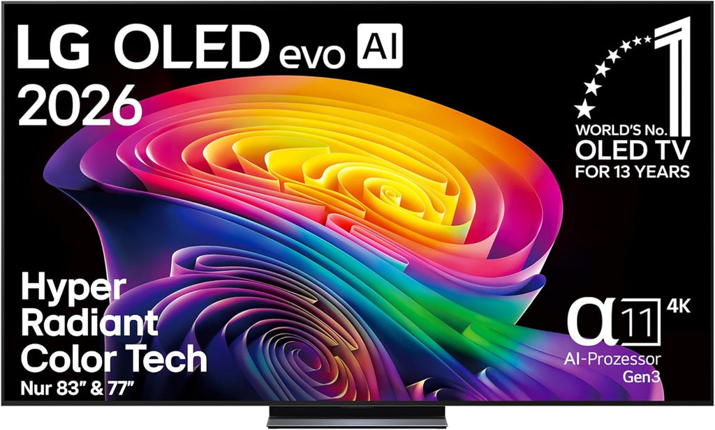 LG OLED77C6ELB 4K OLED Evo AI TV, 77 Zoll, α11 Gen3 Prozessor, webOS 26, 120Hz, VRR bis zu 165Hz, Modelljahr 2026, Energieklasse E