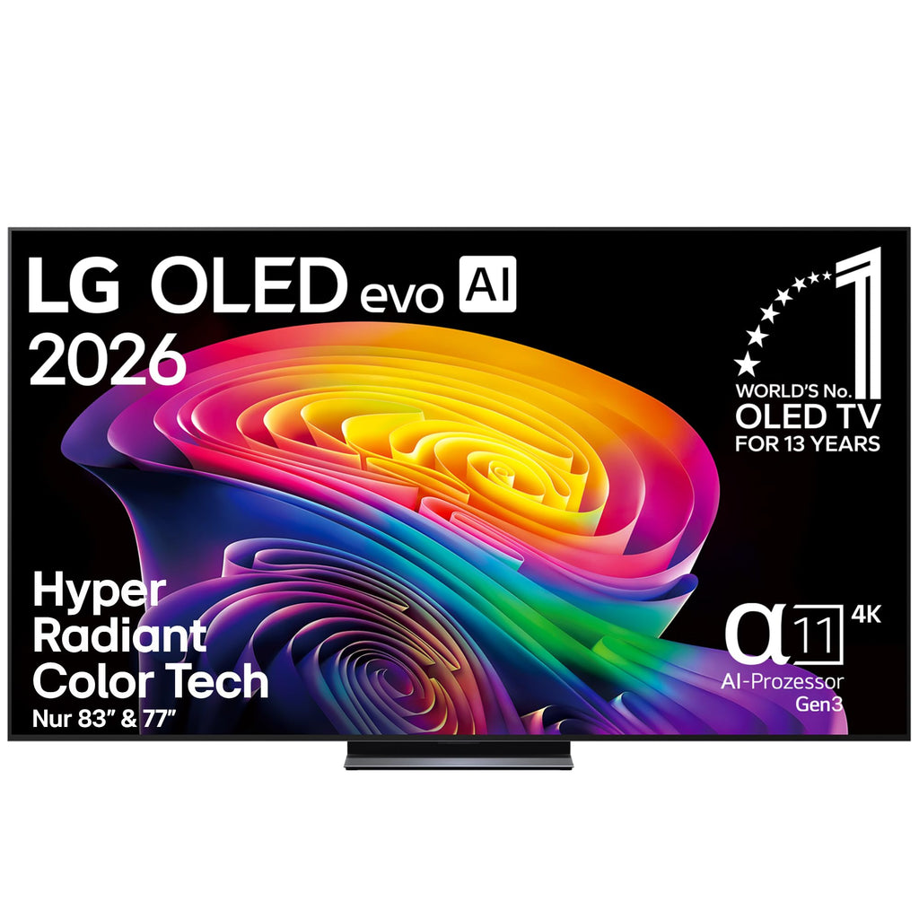 LG OLED77C6ELB 4K OLED Evo AI TV, 77 Zoll, α11 Gen3 Prozessor, webOS 26, 120Hz, VRR bis zu 165Hz, Modelljahr 2026, Energieklasse E