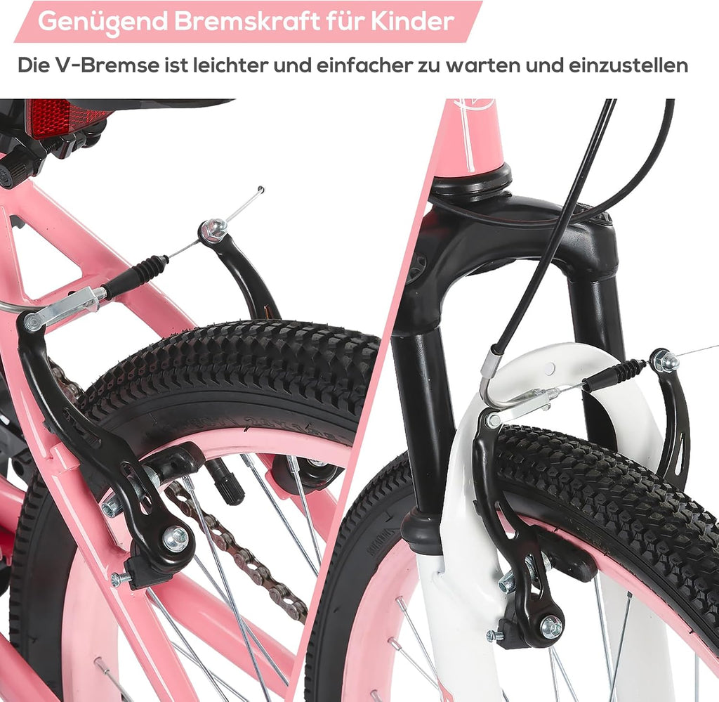 HILAND Climber 24 Zoll Kinderfahrrad, Kinder Mountainbike für Jungen Mädchen mit Federgabel 7 Gang, Kinder MTB mit V-Bremsen, Schwarz/Blau/Mintgrün/Rosa