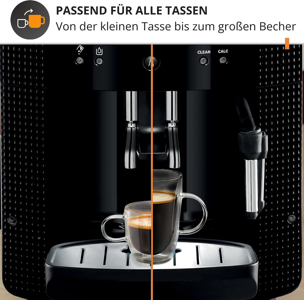 KRUPS Arabica Picto Kaffeevollautomat, kompaktes Design, einfache Bedienung, intuitiv einstellbarer Drehregler, Milchschaumdüse, 2-Tassen-Funktion, Kaffeemaschine, Schwarz, EA810870