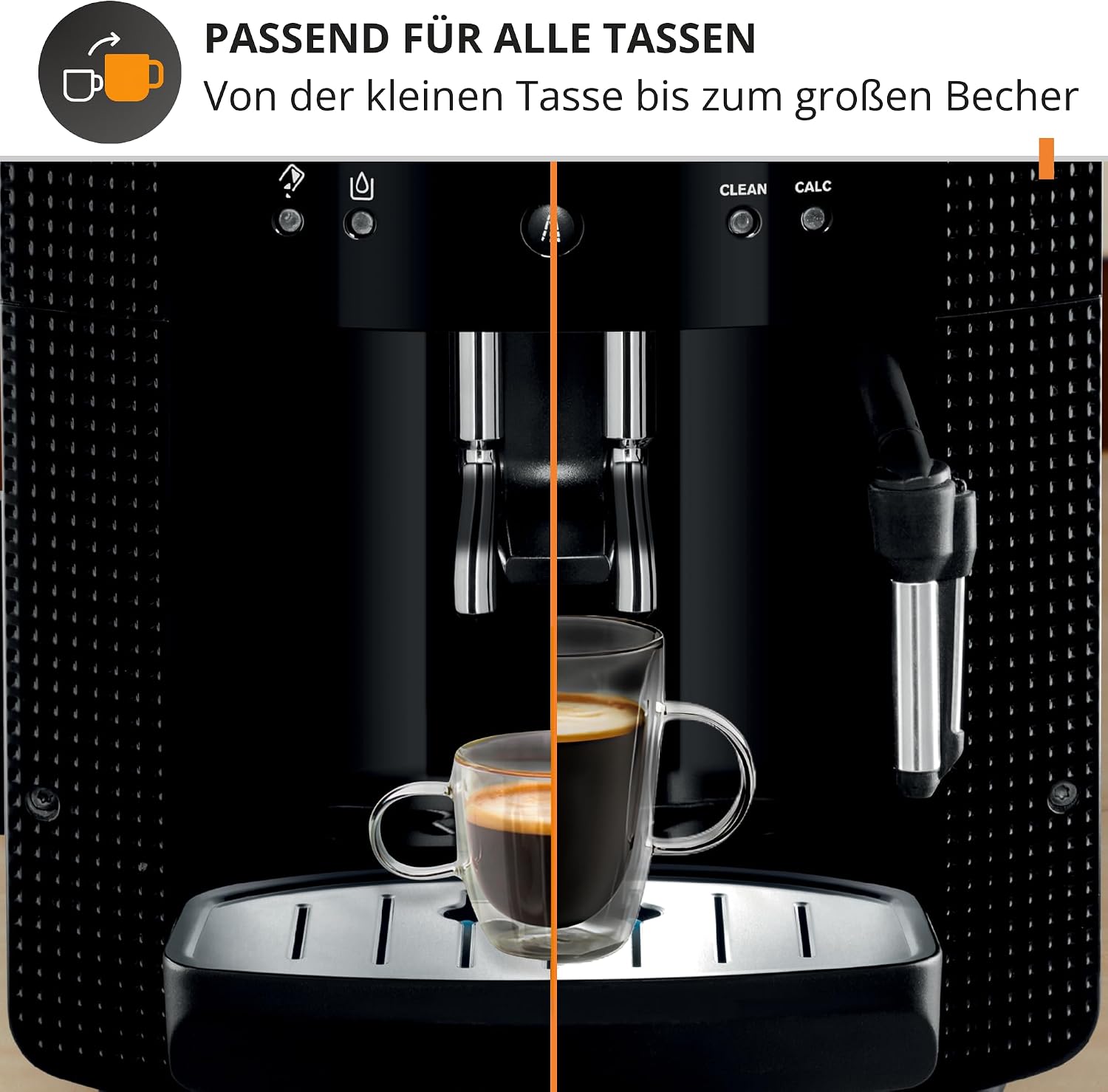 KRUPS Arabica Picto Kaffeevollautomat, kompaktes Design, einfache Bedienung, intuitiv einstellbarer Drehregler, Milchschaumdüse, 2-Tassen-Funktion, Kaffeemaschine, Schwarz, EA810870