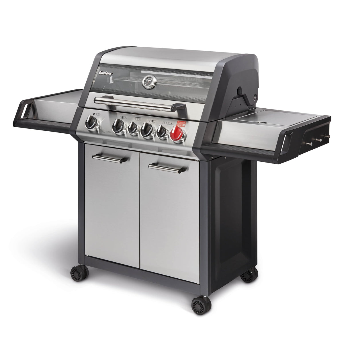 Enders® Gasgrill MONROE PRO 4 SIK TURBO SHADOW, 4-Edelstahlbrenner, Seitenkocher, Infrarot-Backburner, Sichtfenster, HEAT RANGE™, SWITCH GRID™, 800 °C TURBO ZONE™, SIMPLE CLEAN™, #8385