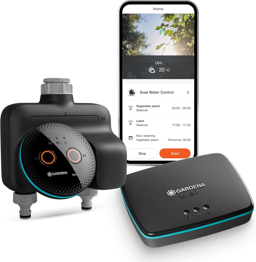 Gardena smart Dual Water Control Set Bewässerungssteuerung; smart: Datengesteuerte Bewässerung*, Smart Home Integration*, Für Zwei unabhängige Gartenbereiche, Hochwertige Ventiltechnik (19044-20)