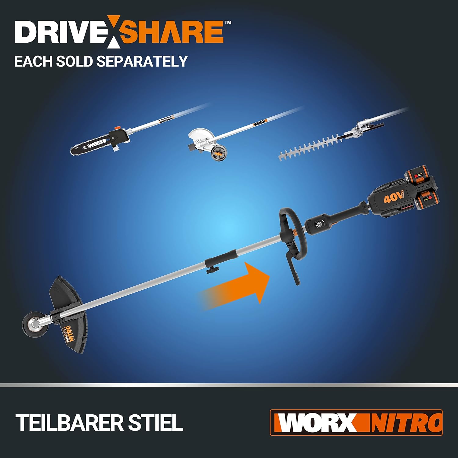 WORX WG186E.92 Akku Sense 40V, 38cm SchnittkreisØ, ohne Akku & Ladegerät