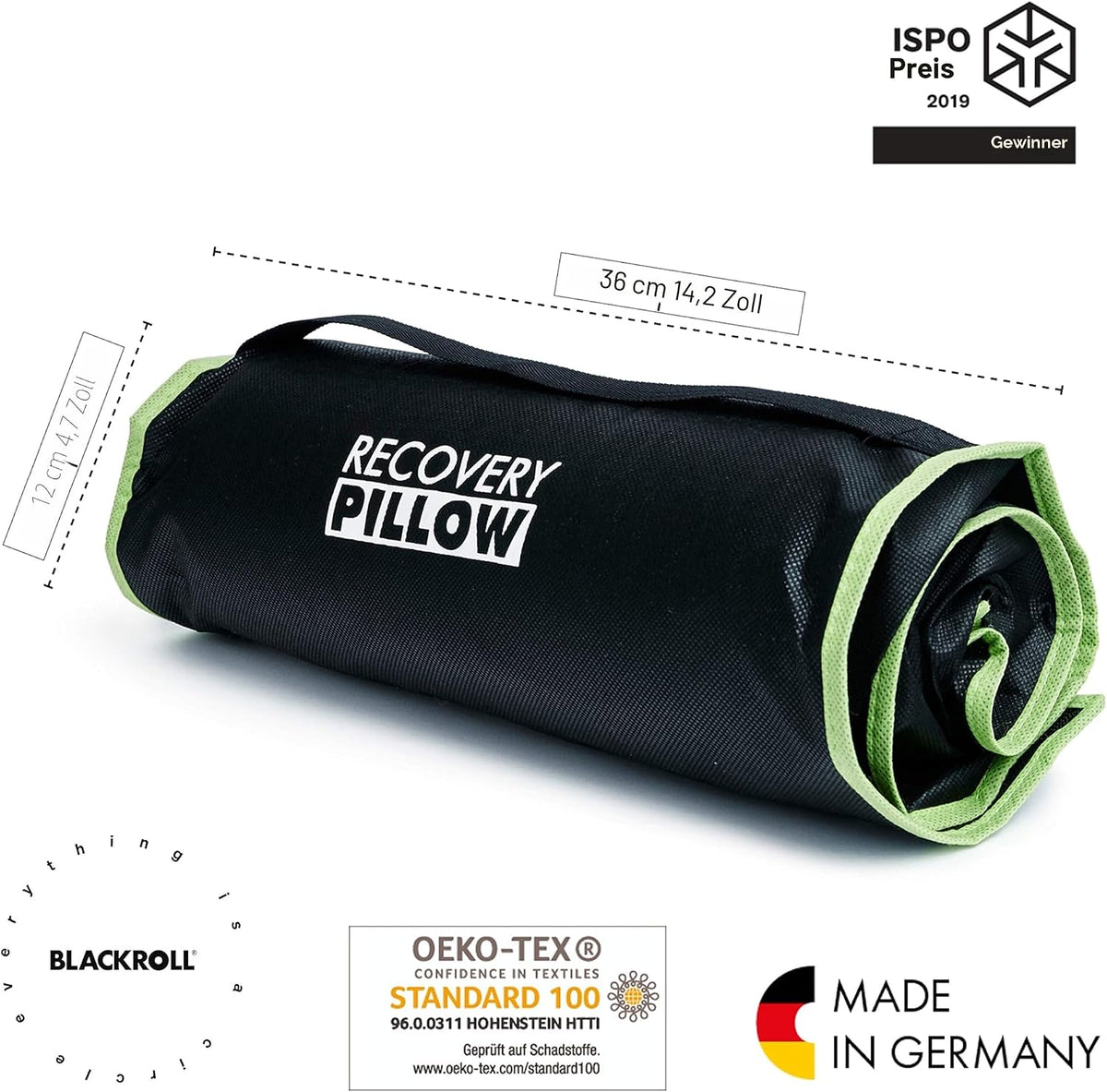 BLACKROLL® Recovery Pillow (50 x 30 cm), Kopfkissen für erholsamen Schlaf, ergonomisches Kissen mit Travel Bag für Reisen, Nackenkissen aus Viscose Memory Schaum, Made in Germany