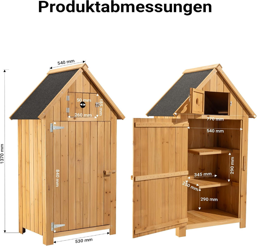 Wiltec Gartenhaus schmal aus Fichtenholz mit Bitumendach 770x540x1370mm für Garten, Terrasse & Balkon Gerätehaus Geräteschuppen Holzhaus Werkzeugschrank