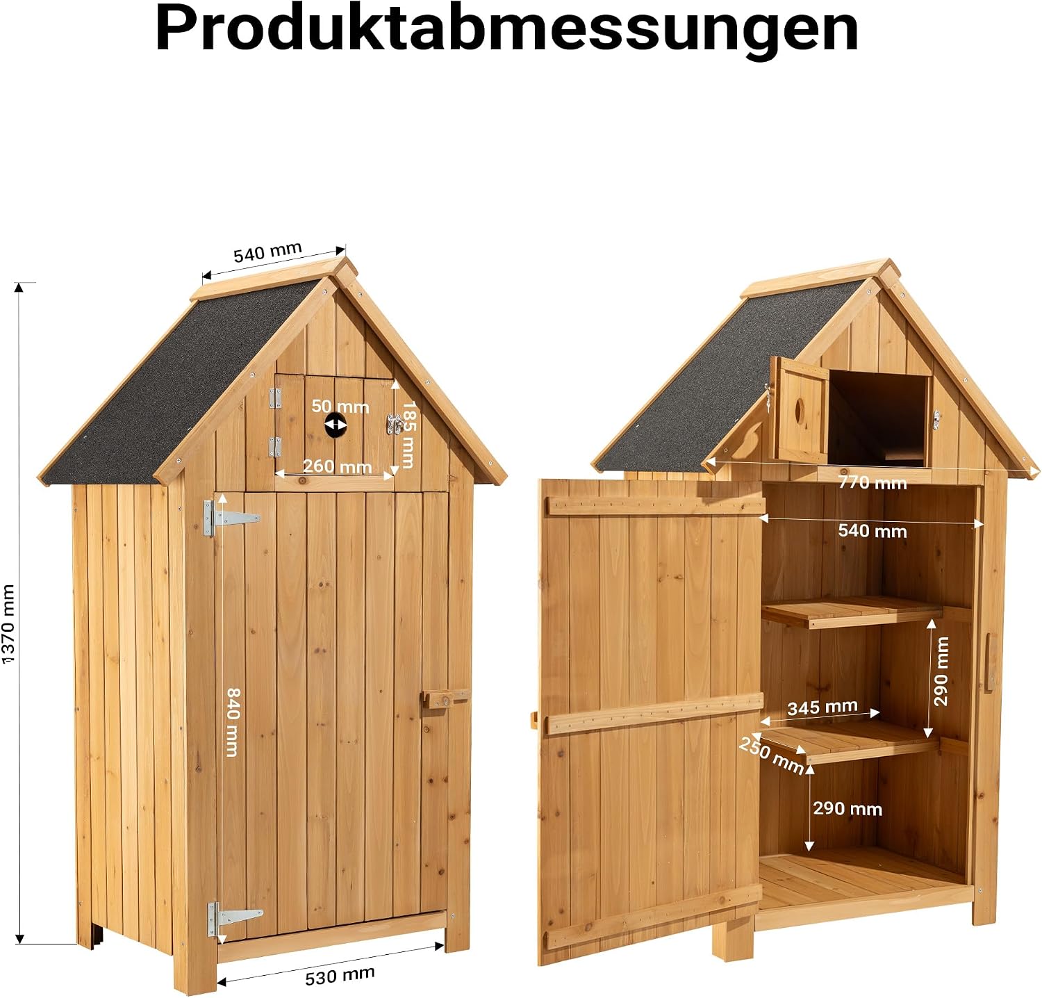 Wiltec Gartenhaus schmal aus Fichtenholz mit Bitumendach 770x540x1370mm für Garten, Terrasse & Balkon Gerätehaus Geräteschuppen Holzhaus Werkzeugschrank