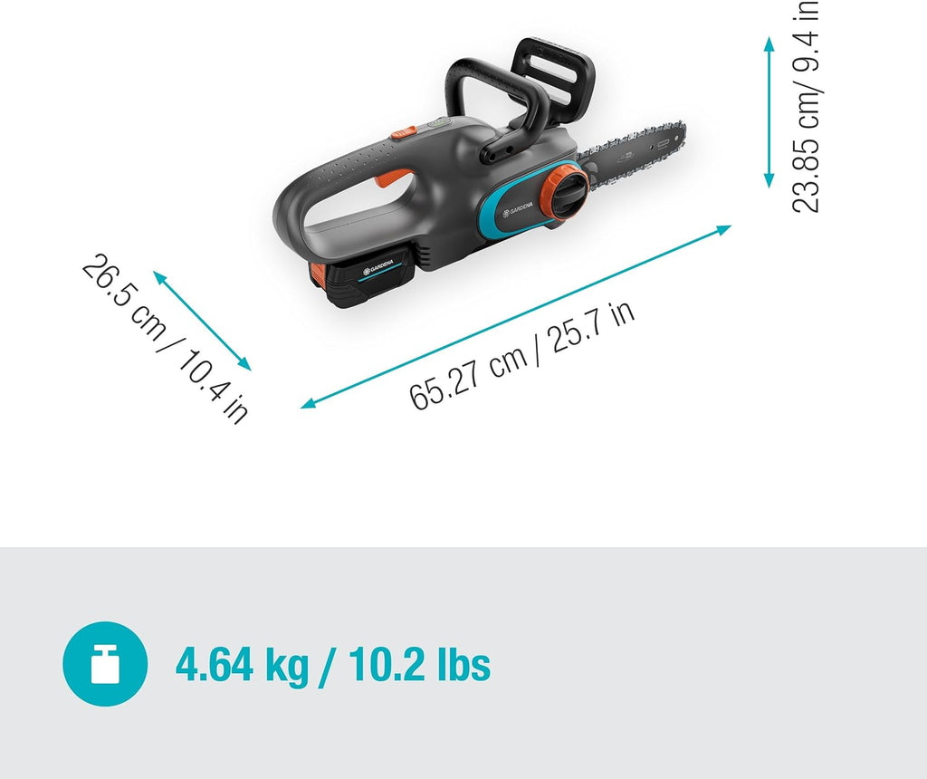 Gardena Akku-Kettensäge PowerSaw 250/18V P4A Ready-To-Use Set: Oregon Kette, Ergonomisch, Geräuscharm, Kettenbremse, Kabellos (14790-20)