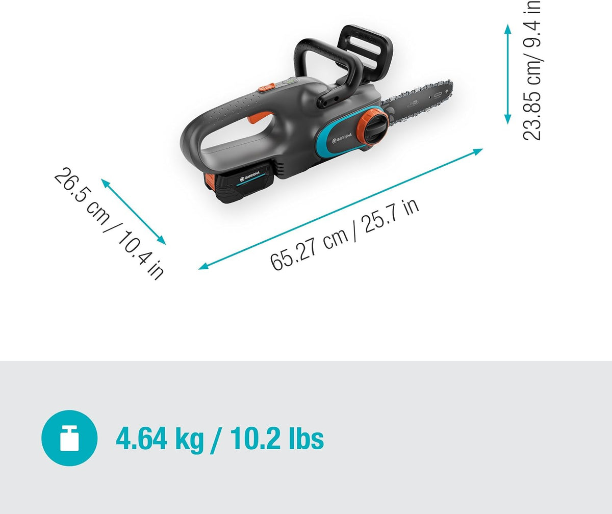 Gardena Akku-Kettensäge PowerSaw 250/18V P4A Ready-To-Use Set: Oregon Kette, Ergonomisch, Geräuscharm, Kettenbremse, Kabellos (14790-20)