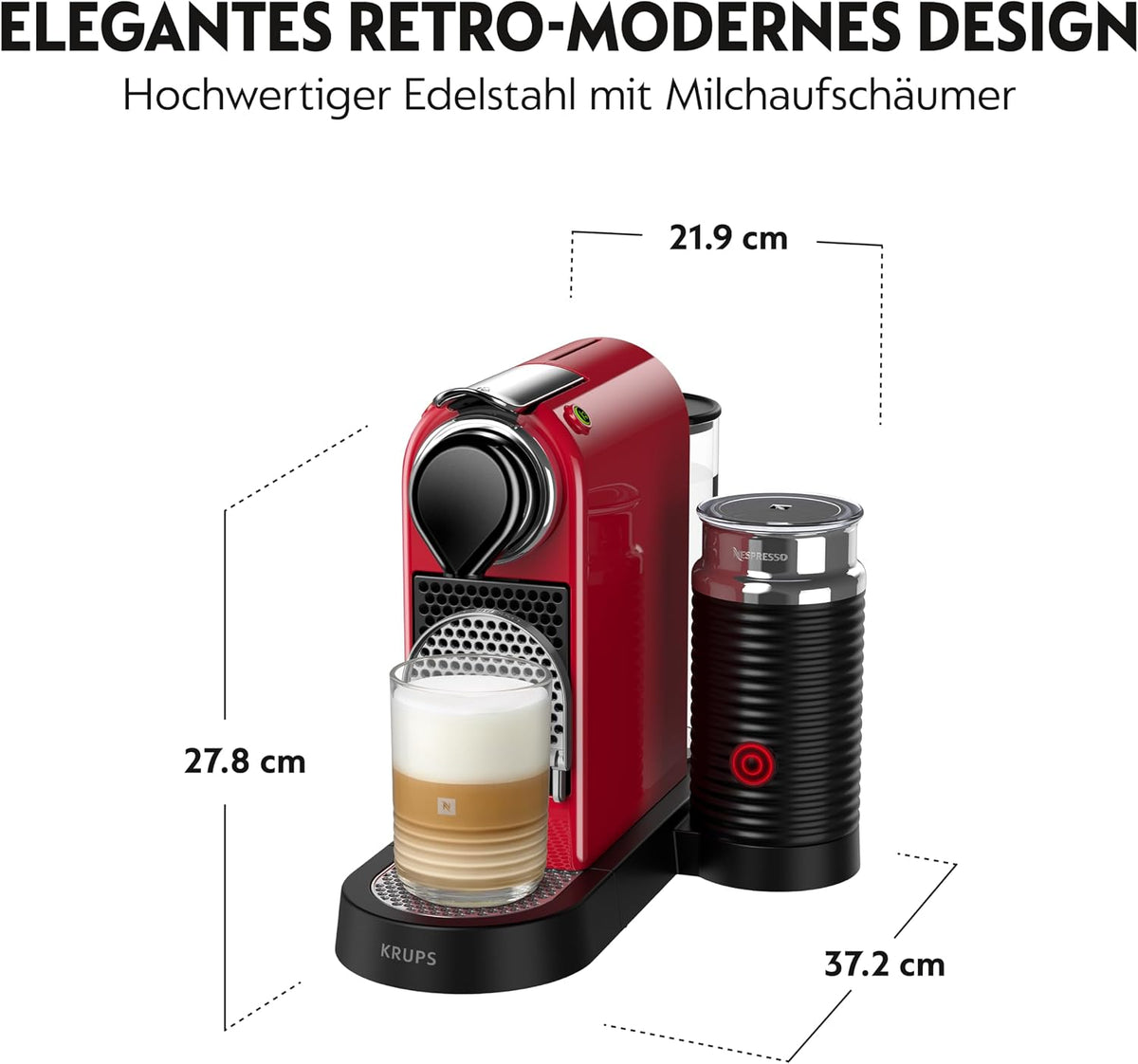 Nespresso Krups XN7615 Citiz&Milk Kaffeekapselmaschine | 1260W | Wassertankkapazität 1l | Pumpendruck 19 Bar | Farbe Rot