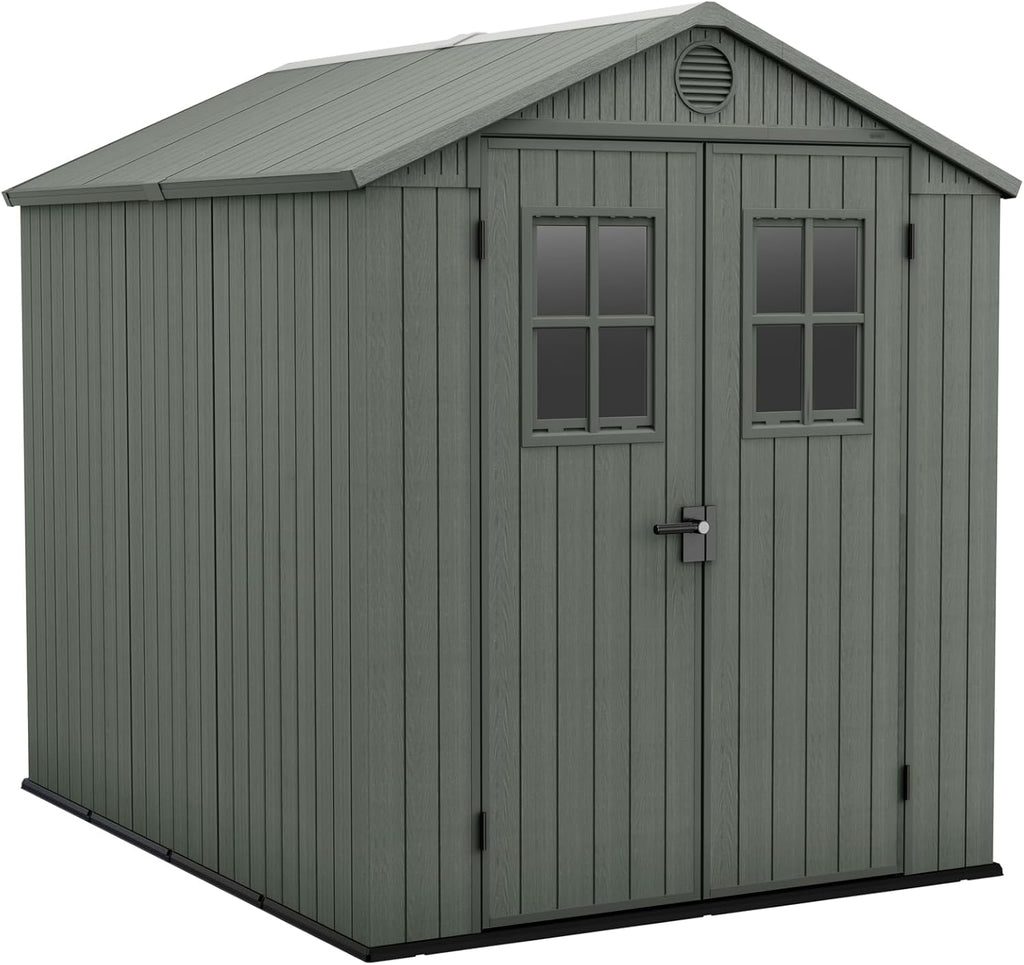 Keter Gartenhaus Darwin 6 x 8, Holzoptik, Farbe Salbeigrün, 4,5 m², 190 x 244 x 221 cm