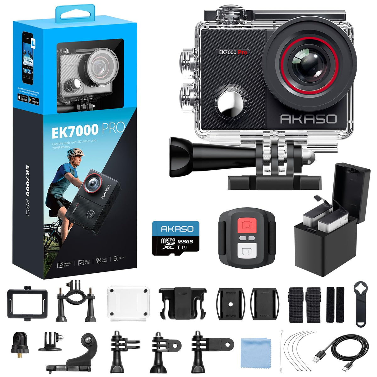 Akaso EK7000 Pro Action Cam 4K30FPS 20MP with Floating Handle Bag | WiFi 40M Underwater Camera Waterproof Ultra HD Touchscreen Adjustable Wide Angle Ice Action Cam with 2.4G Remote Control