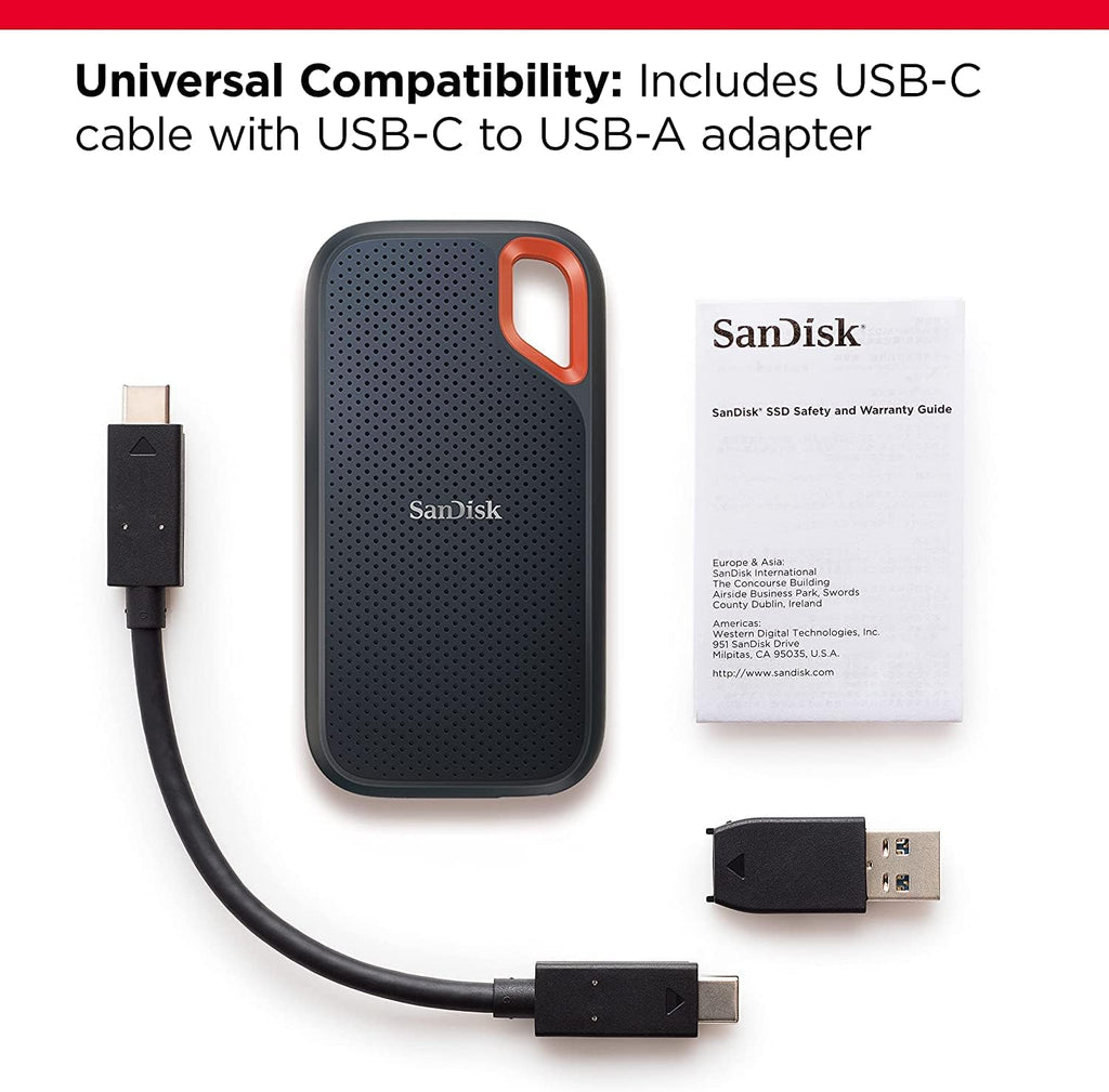 SANDISK Extreme Portable SSD 1 TB (tragbare NVMe SSD, USB-C, bis zu 1.050 MB/s Lesen, bis 1.000 MB/s Schreiben, Wasser- und staubbeständig) Schwarz