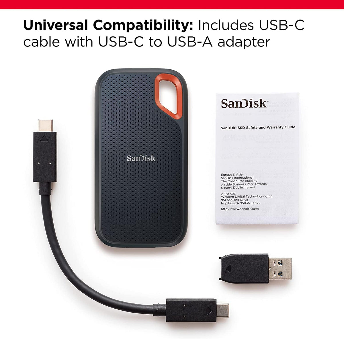 SANDISK Extreme Portable SSD 1 TB (tragbare NVMe SSD, USB-C, bis zu 1.050 MB/s Lesen, bis 1.000 MB/s Schreiben, Wasser- und staubbeständig) Schwarz