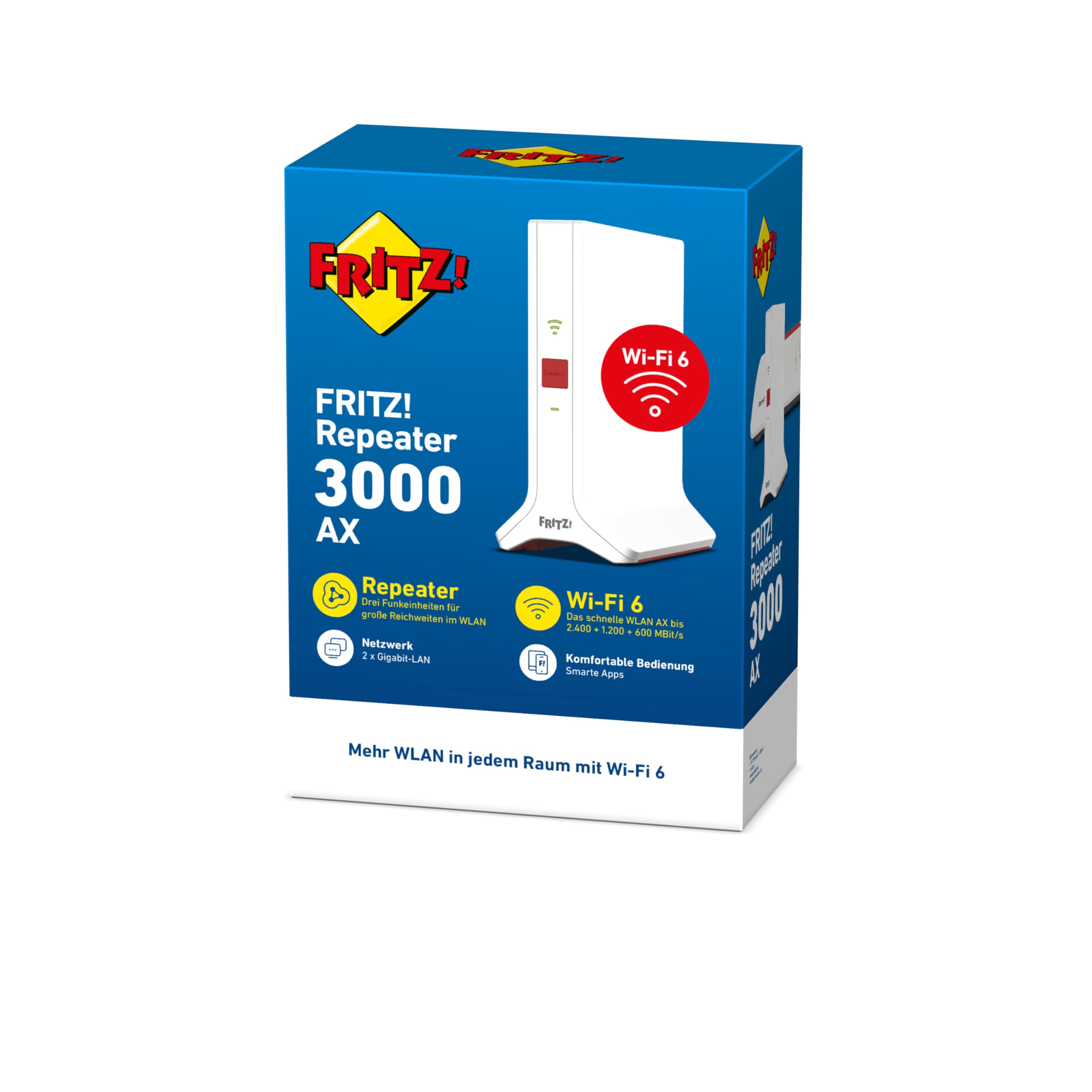 FRITZ!Repeater 3000 AX – Wi-Fi 6 Tri-Band Repeater mit bis zu 4.200 MBit/so