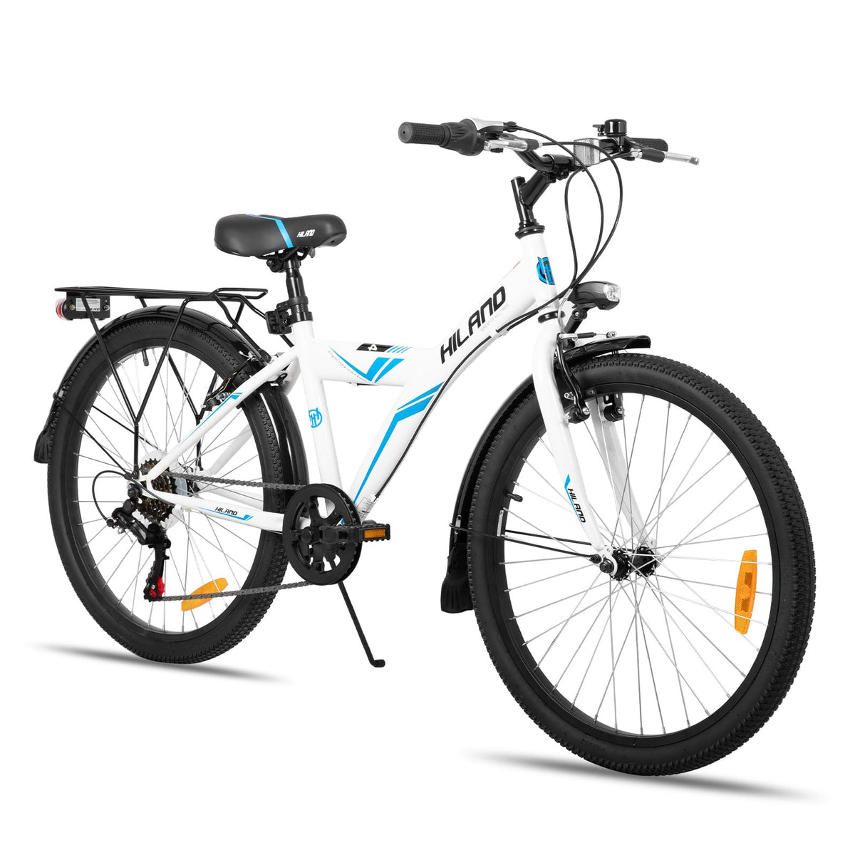 HILAND 20 24 Zoll Kinderfahrrad Mountainbike mit 6 Gang Schaltung, MTB für Kinder Jungen Mädchen mit Ständer, Schwarz/Weiß Fahrrad