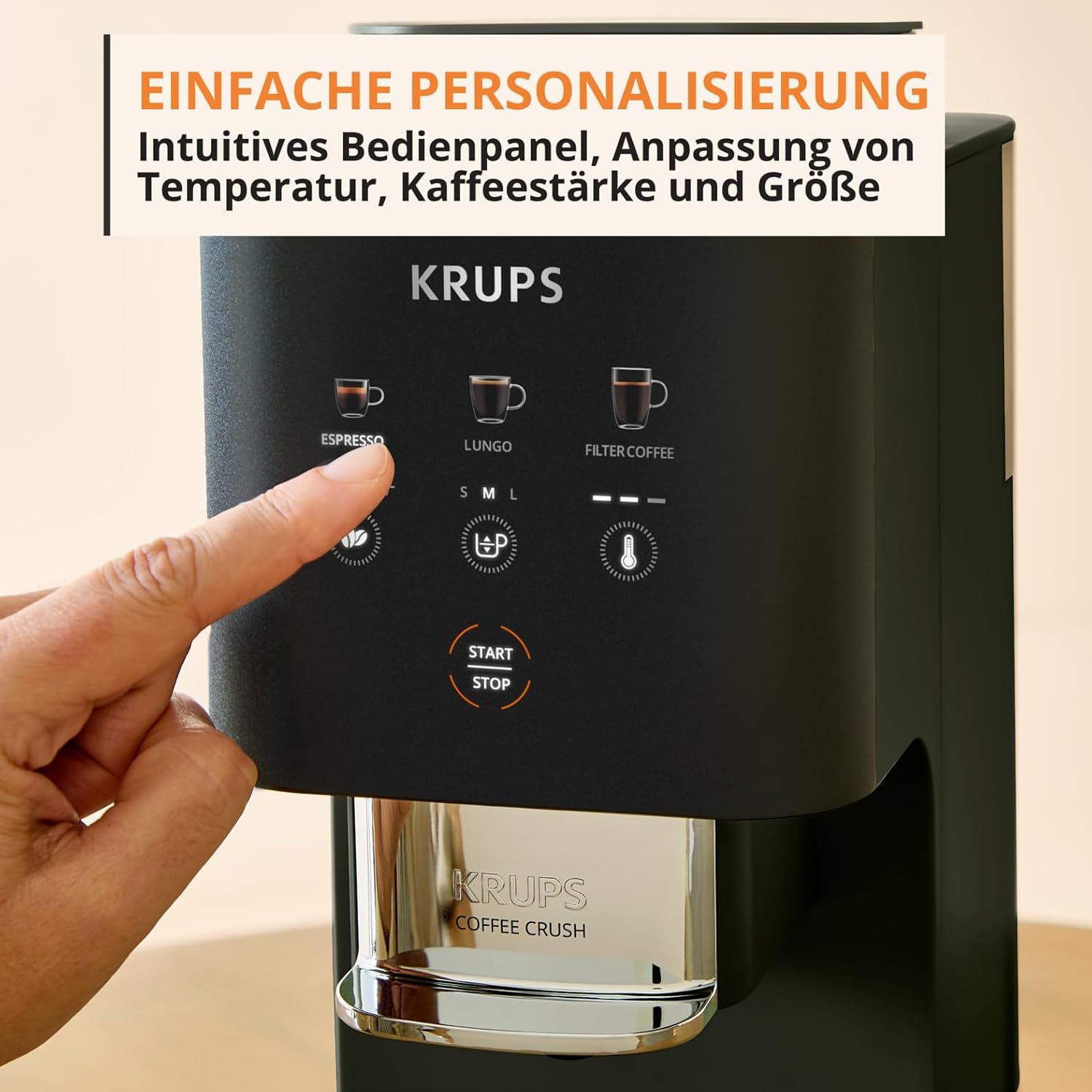 KRUPS Coffee Crush Extra Kaffeevollautomat, nur 15 cm breit, Schwarz