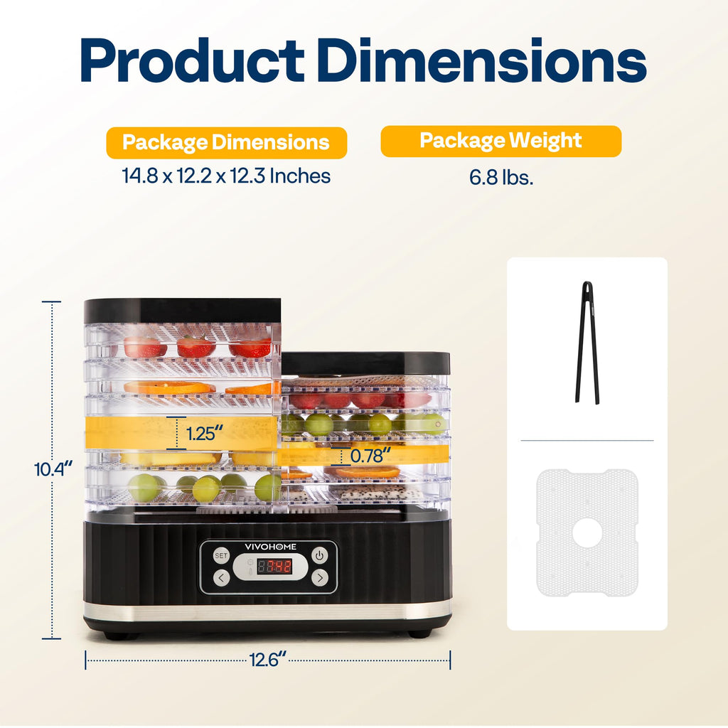 VIVOHOME Dörrautomat mit 8 Einlegefächern 400W BPA frei Dörrgerät mit Temperaturregler von 35°C bis 70°C inkl.72H Timer und Rezept für Fleisch,Obst,Haustier-Leckereieneo