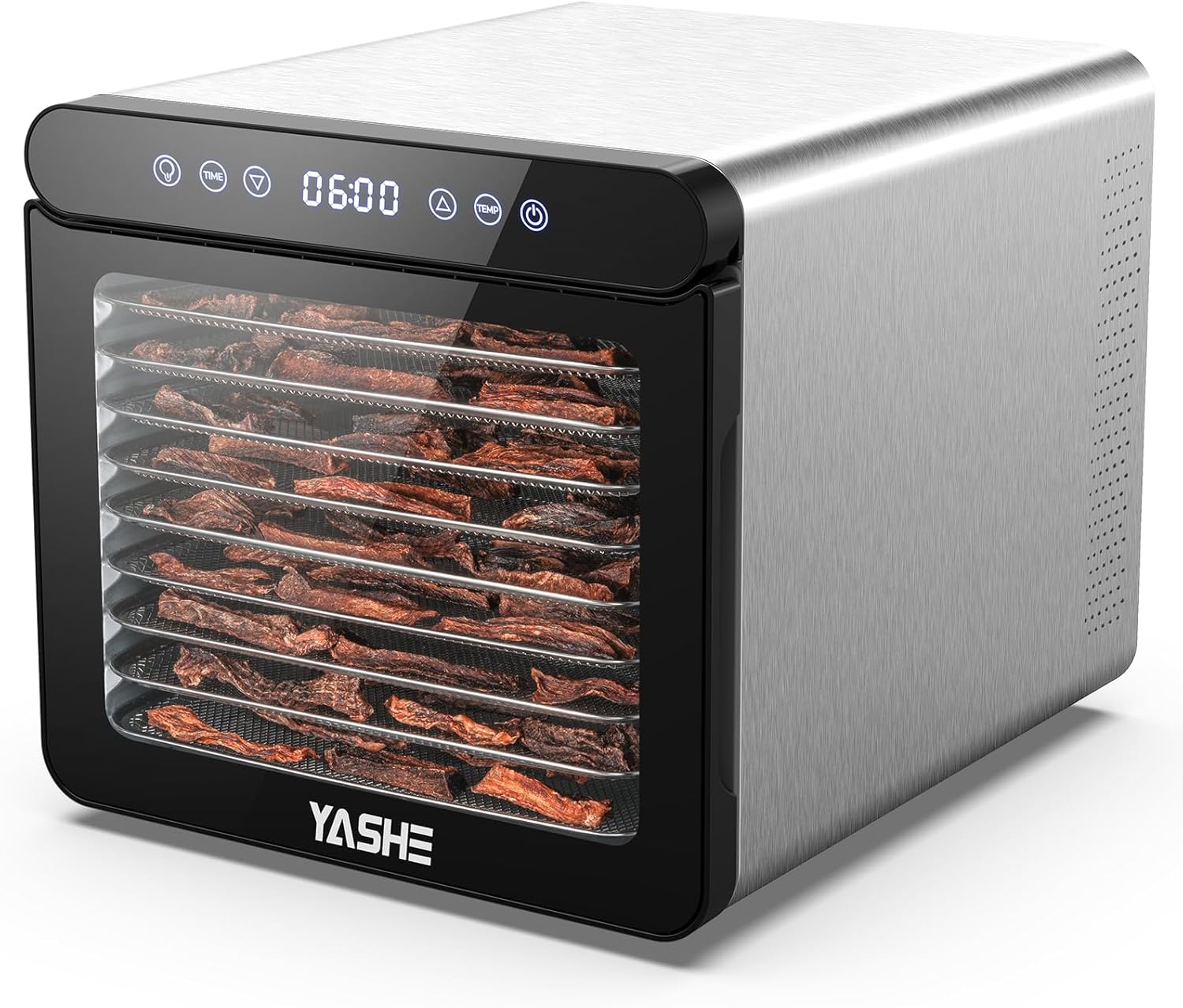 YASHE Stainless Steel Dehydrator with Digital Control (Temperature up to 75°C, Timer up to 48 Hours), 9 Trays Dehydrator for Fruit and Vegetables, Rear Fan for 360° Air Circulation, 800 Wo