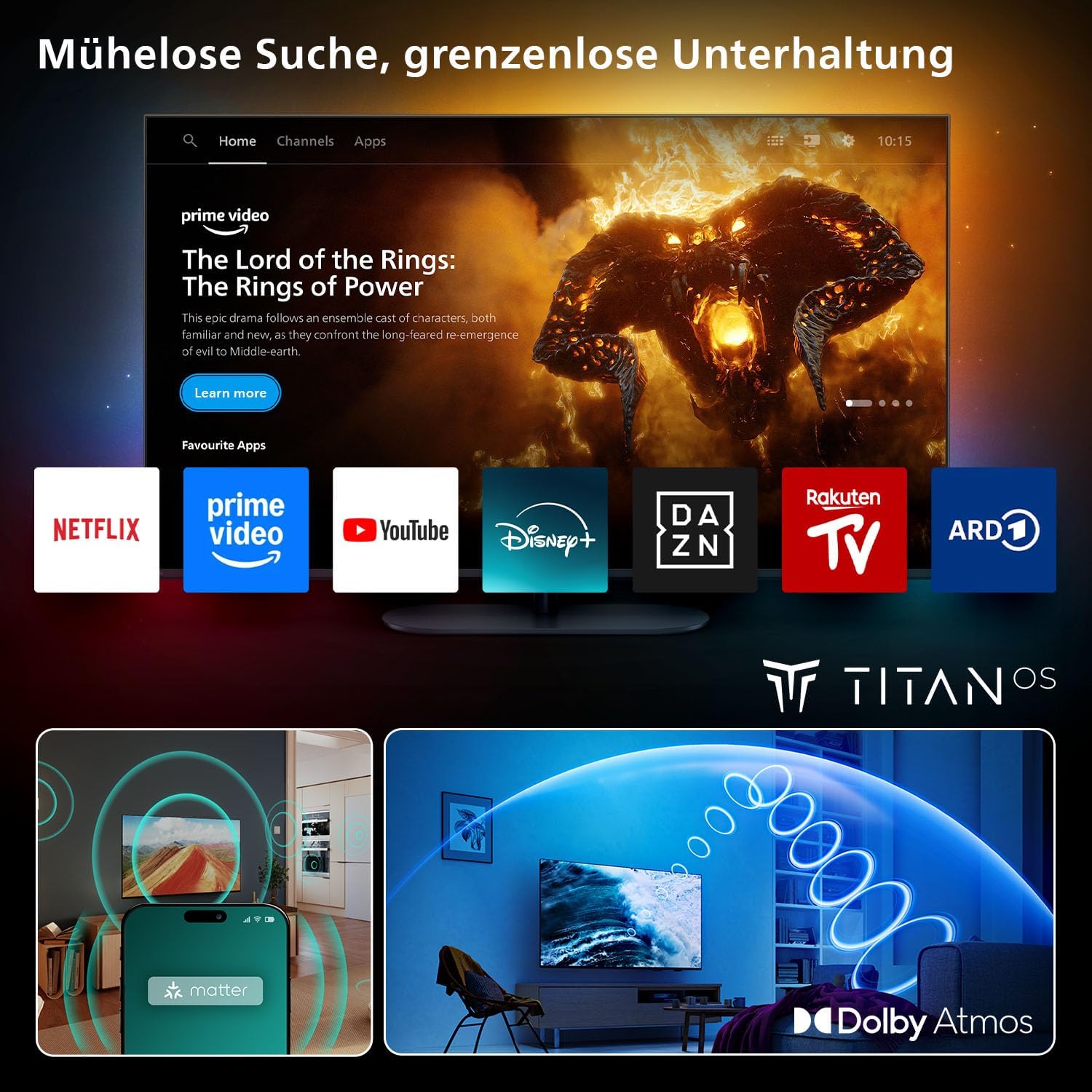 PHILIPS 55PUS7200 4K LED Smart TV - 55 Zoll Display mit Pixel Precise Ultra HD, Titan OS Plattform und Dolby Atmos Sound - Funktioniert mit Alexa und Google Sprachassistent