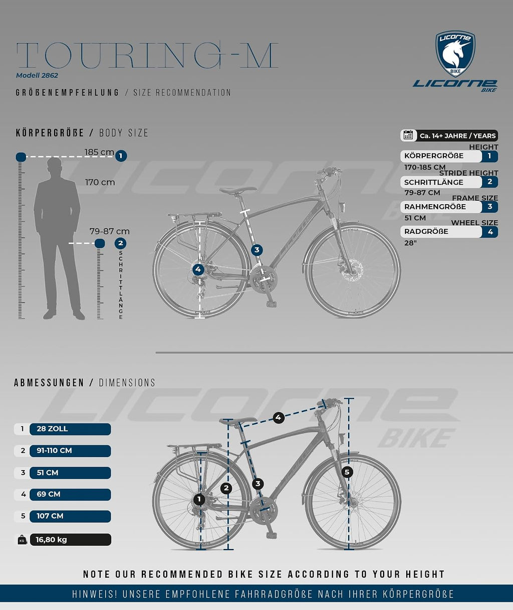Licorne Bike Premium Touring Trekking Bike in 28 Zoll Aluminium Scheibenbremse Fahrrad für Jungen, Mädchen, Damen und Herren - 21 Gang-Schaltung - Mountainbike - Crossbike