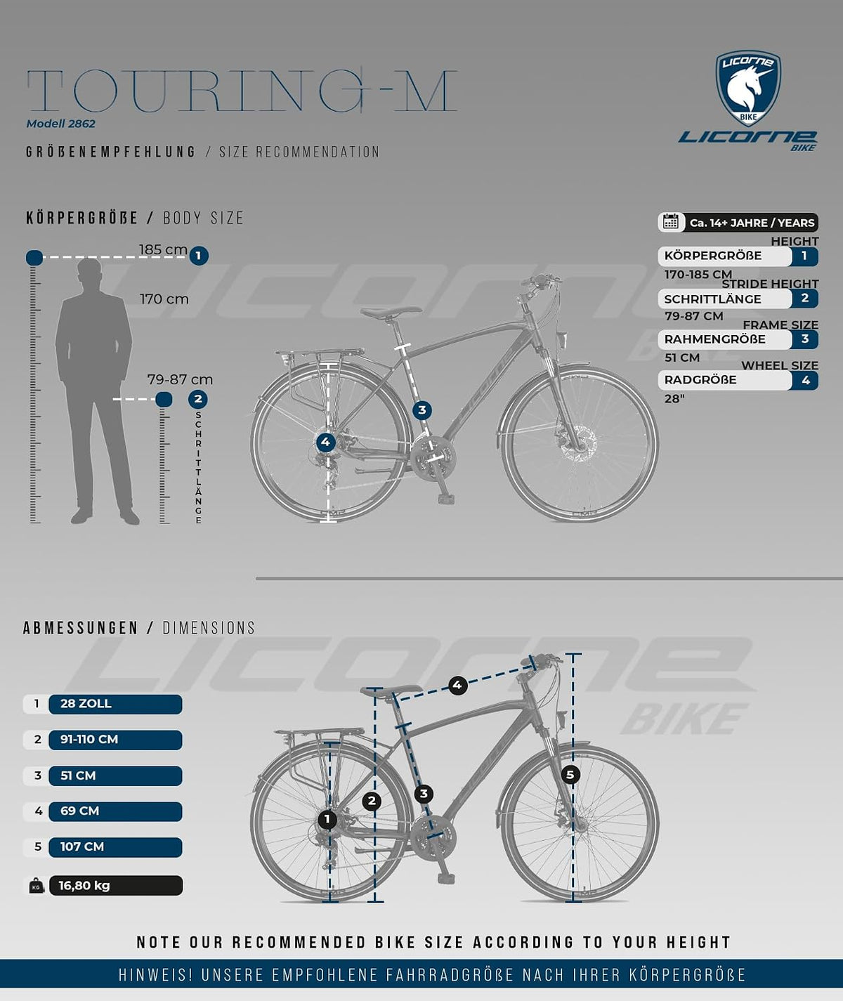 Licorne Bike Premium Touring Trekking Bike in 28 Zoll Aluminium Scheibenbremse Fahrrad für Jungen, Mädchen, Damen und Herren - 21 Gang-Schaltung - Mountainbike - Crossbike