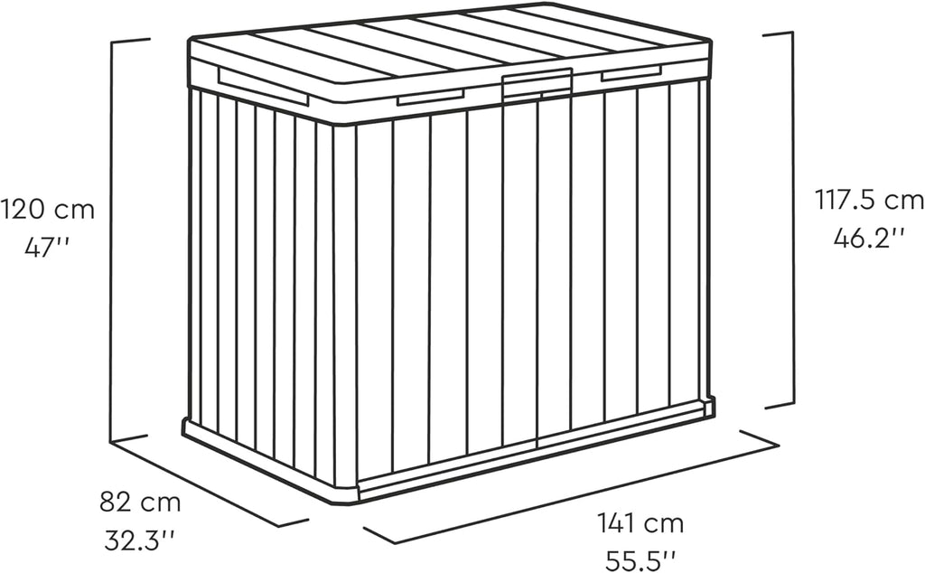 KETER Store-It-Out Darwin Mülltonnenbox, 1150L Gartenbox mit Holz-Look, Aufbewahrungsschrank für 2X 240L Mülltonnen, abschließbar, wetterbeständig, braun, 141x82x120 cm