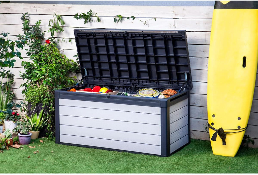 Keter Denali 570 L, Auflagenbox - Wetterfeste Kissenbox mit Sitzfunktion, Grau, 151,7 x 72,5 x 70 cm