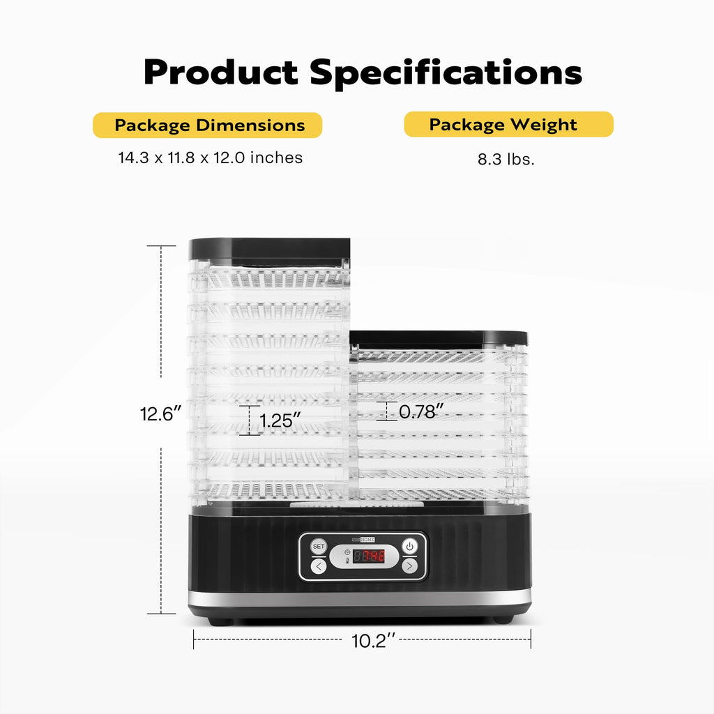VIVOHOME Dörrautomat mit 8 Einlegefächern 400W BPA frei Dörrgerät mit Temperaturregler von 35°C bis 70°C inkl.72H Timer und Rezept für Fleisch,Obst,Haustier-Leckereieneo