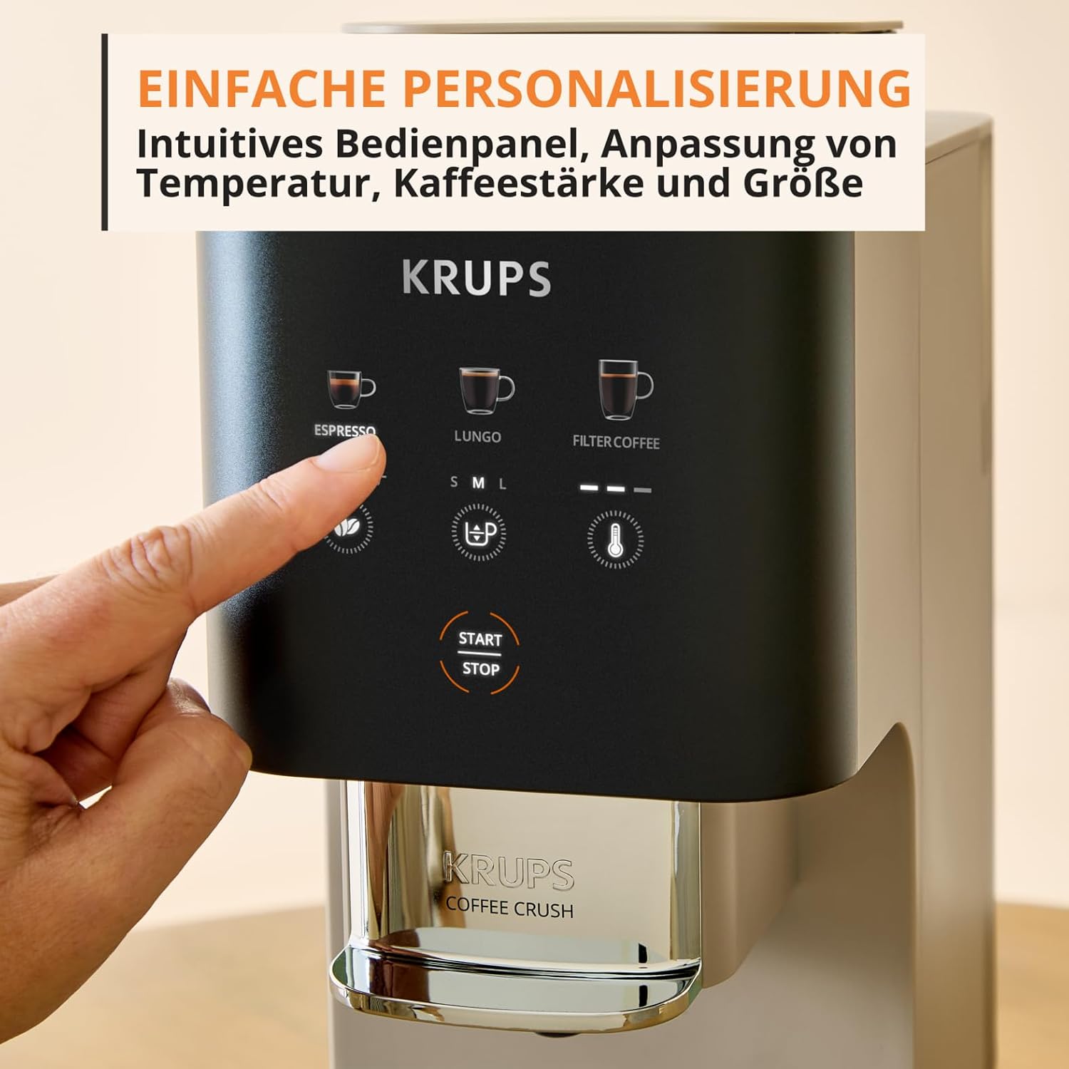 KRUPS Coffee Crush Extra Kaffeevollautomat, nur 15 cm breit, Beige