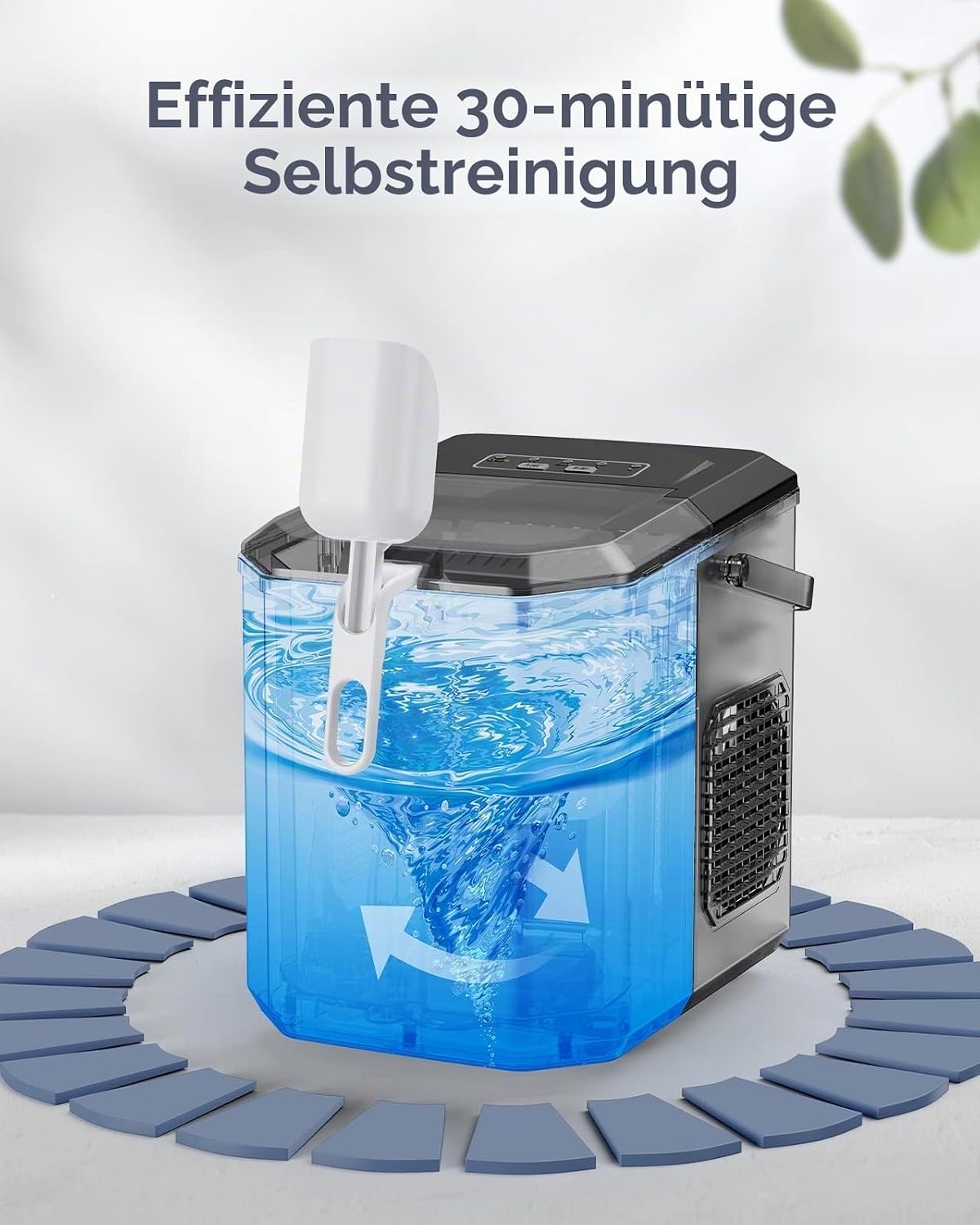 Silonn Ice Cube Machine with Handle Ice Cube Basket - Portable & Self-Cleaning, Mini Ice Maker 9 Ice Cubes / 6 Minutes 12 kg/day, Easy to Remove Ice Cubes and Use Anywhere