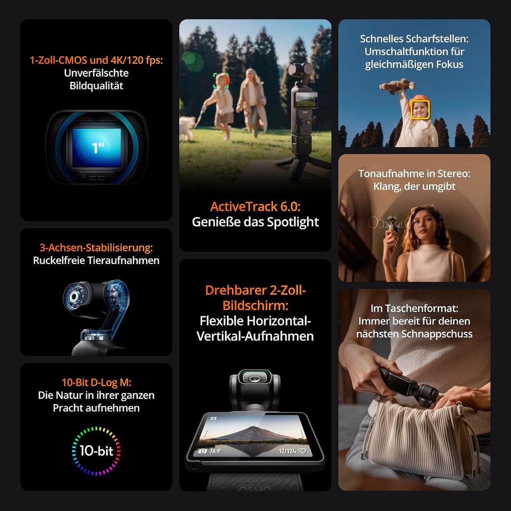 DJI Osmo Pocket 3 Creative Combo Gimbal-Kamera – 1" CMOS, 4K/120fps, 3-Achsen, ActiveTrack 6.0, Schwarz